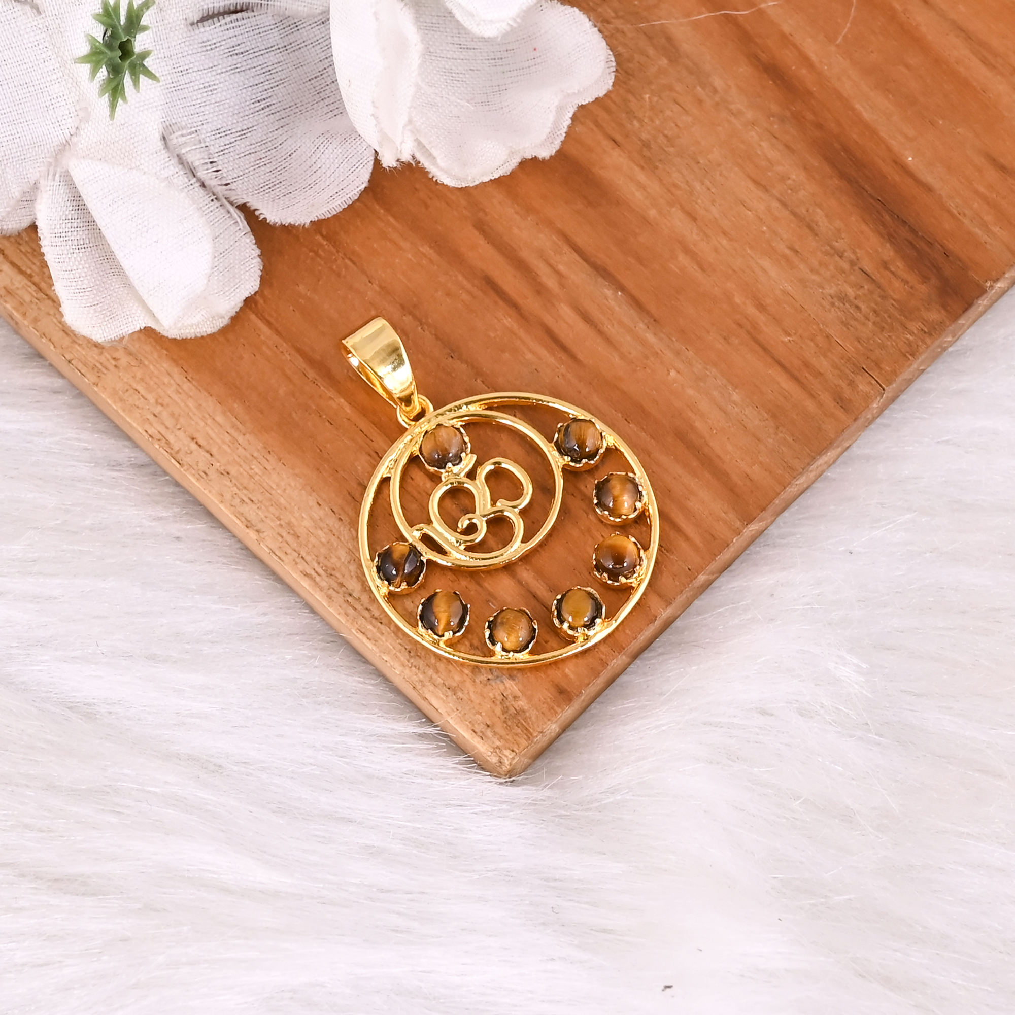 Designer Tiger Eye Gemstone Brass Pendant Handmade Jewelry Gift For Her