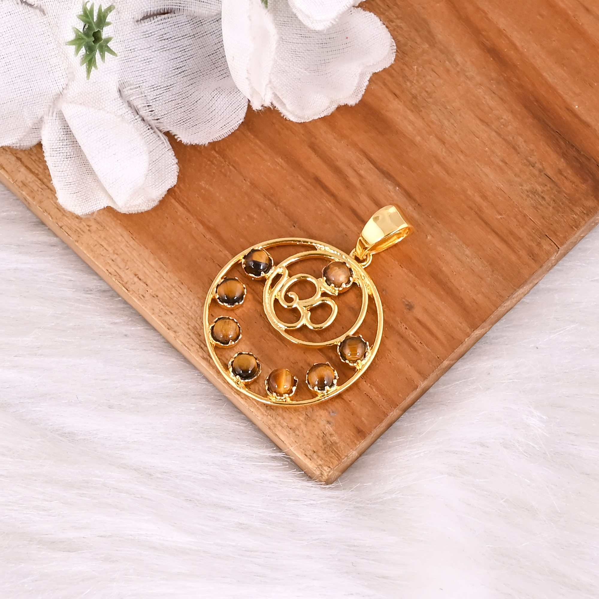 Designer Tiger Eye Gemstone Brass Pendant Handmade Jewelry Gift For Her