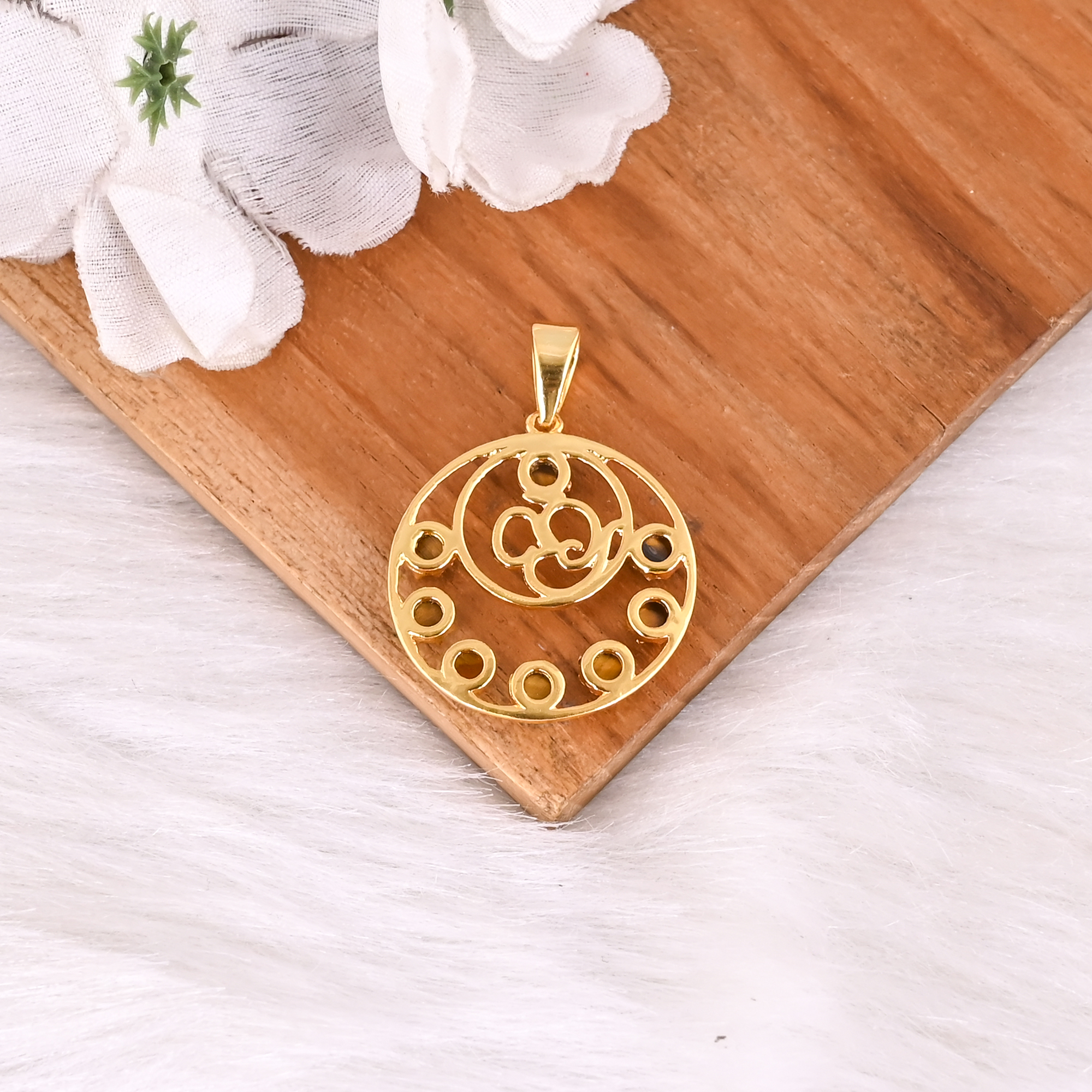 Designer Tiger Eye Gemstone Brass Pendant Handmade Jewelry Gift For Her