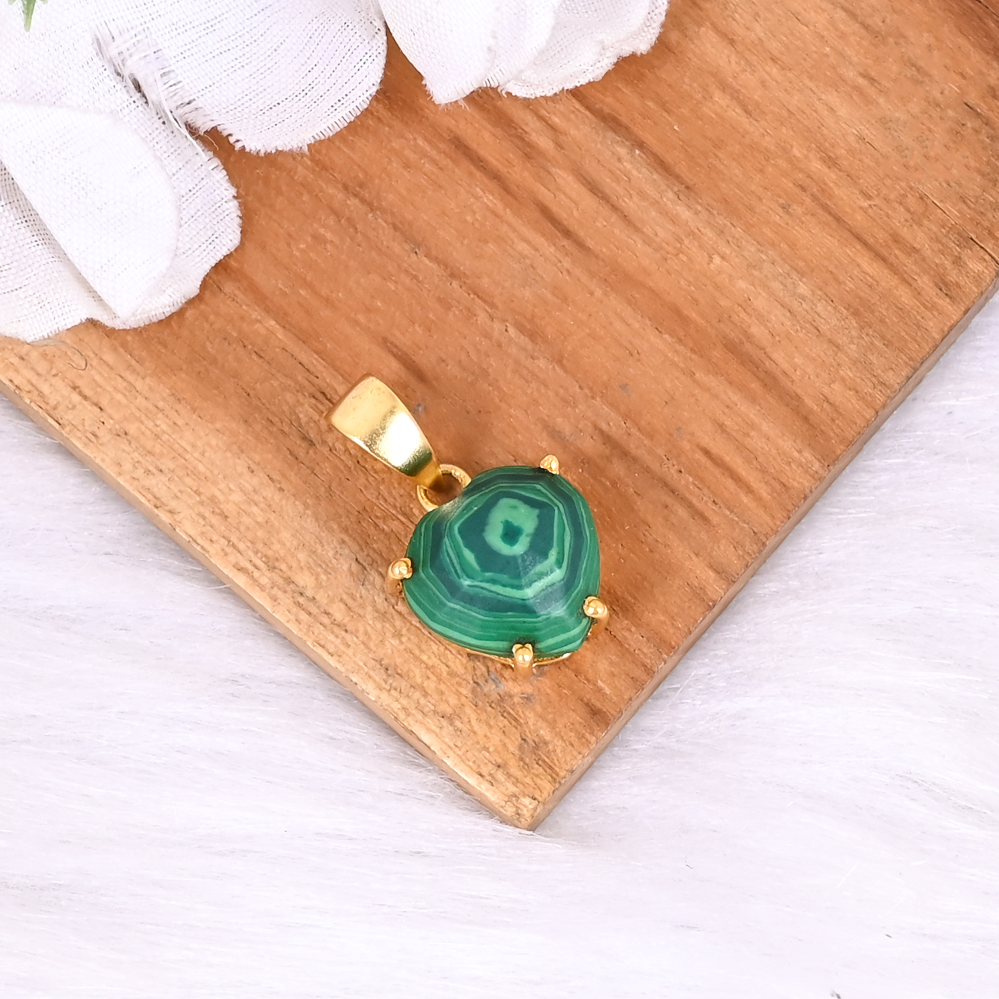 Synthetic Green Malachite Look Heart Pendant Gold Plated Brass Jewelry