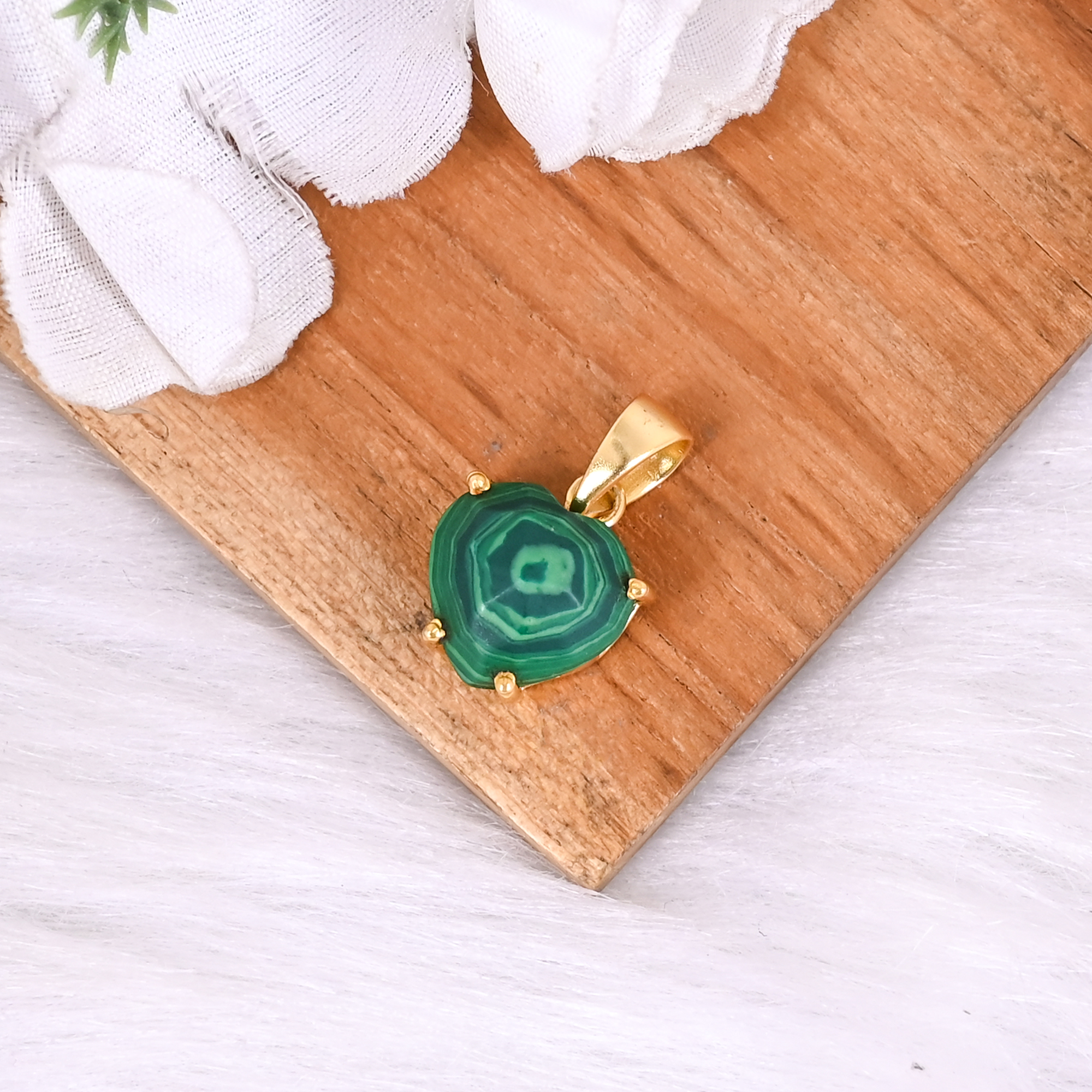 Synthetic Green Malachite Look Heart Pendant Gold Plated Brass Jewelry