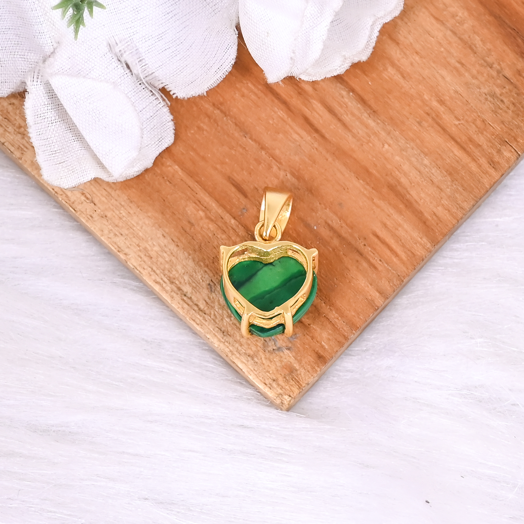 Synthetic Green Malachite Look Heart Pendant Gold Plated Brass Jewelry