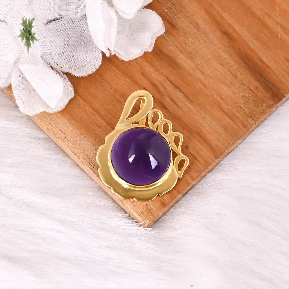 Image of Trendy Natural Purple Amethyst Designer Brass Pendant For Women