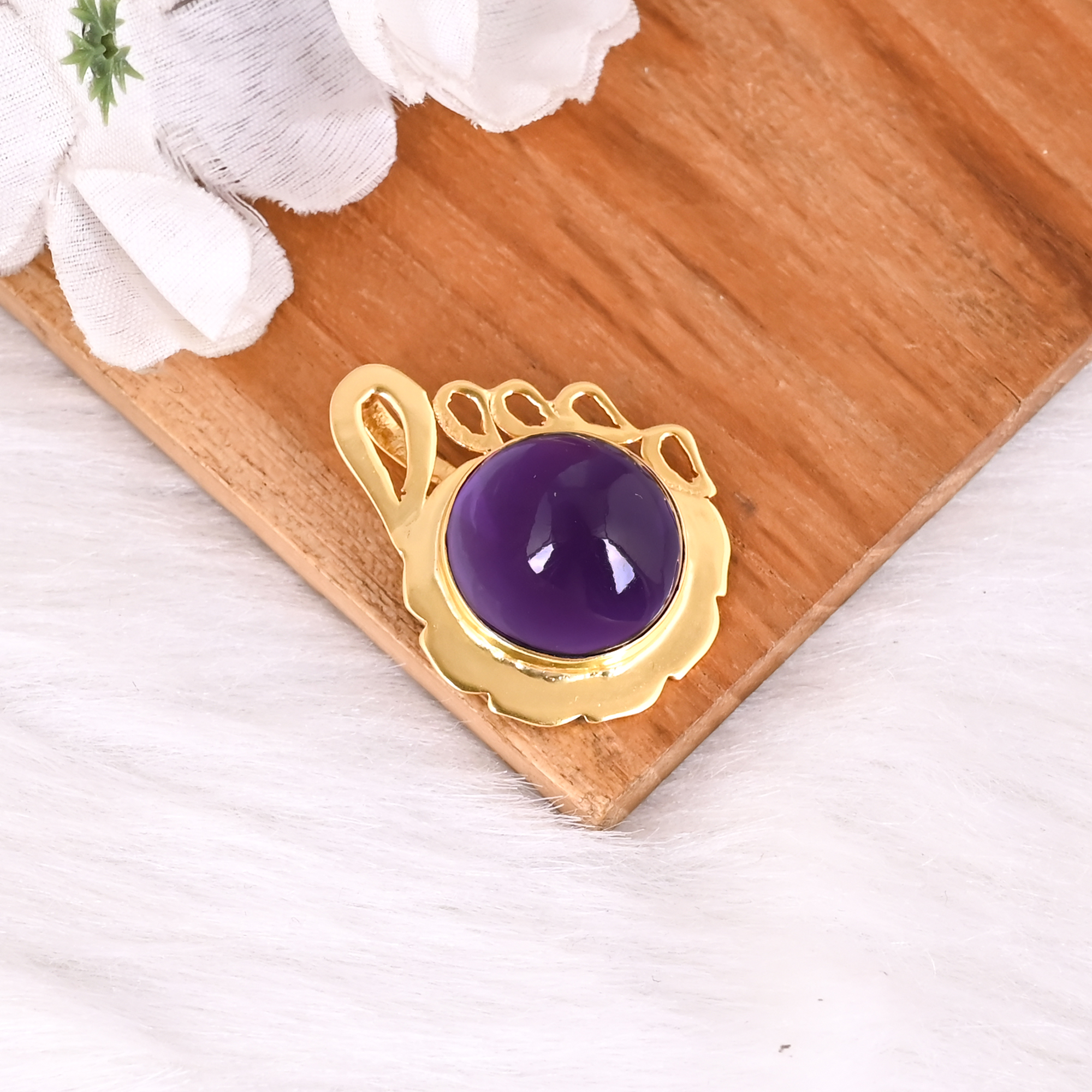 Trendy Natural Purple Amethyst Designer Brass Pendant For Women