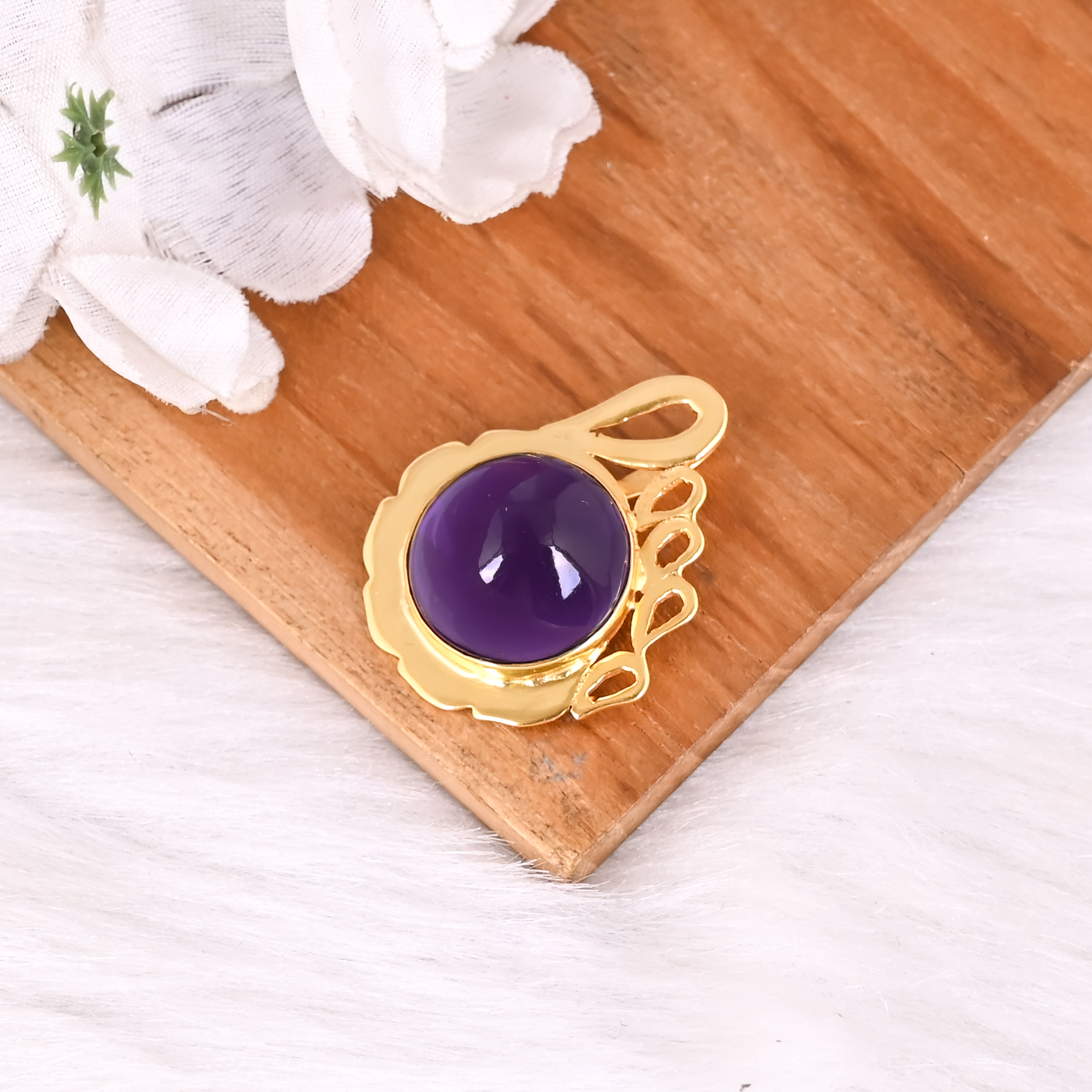 Trendy Natural Purple Amethyst Designer Brass Pendant For Women