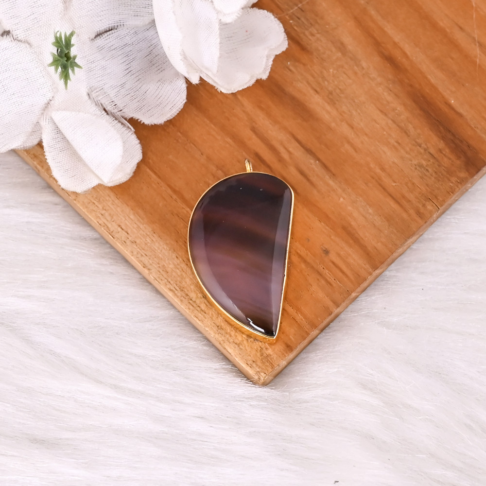 Image of Trendy Artisan Gold Plated Pendant of Natural Botswana Agate for Women