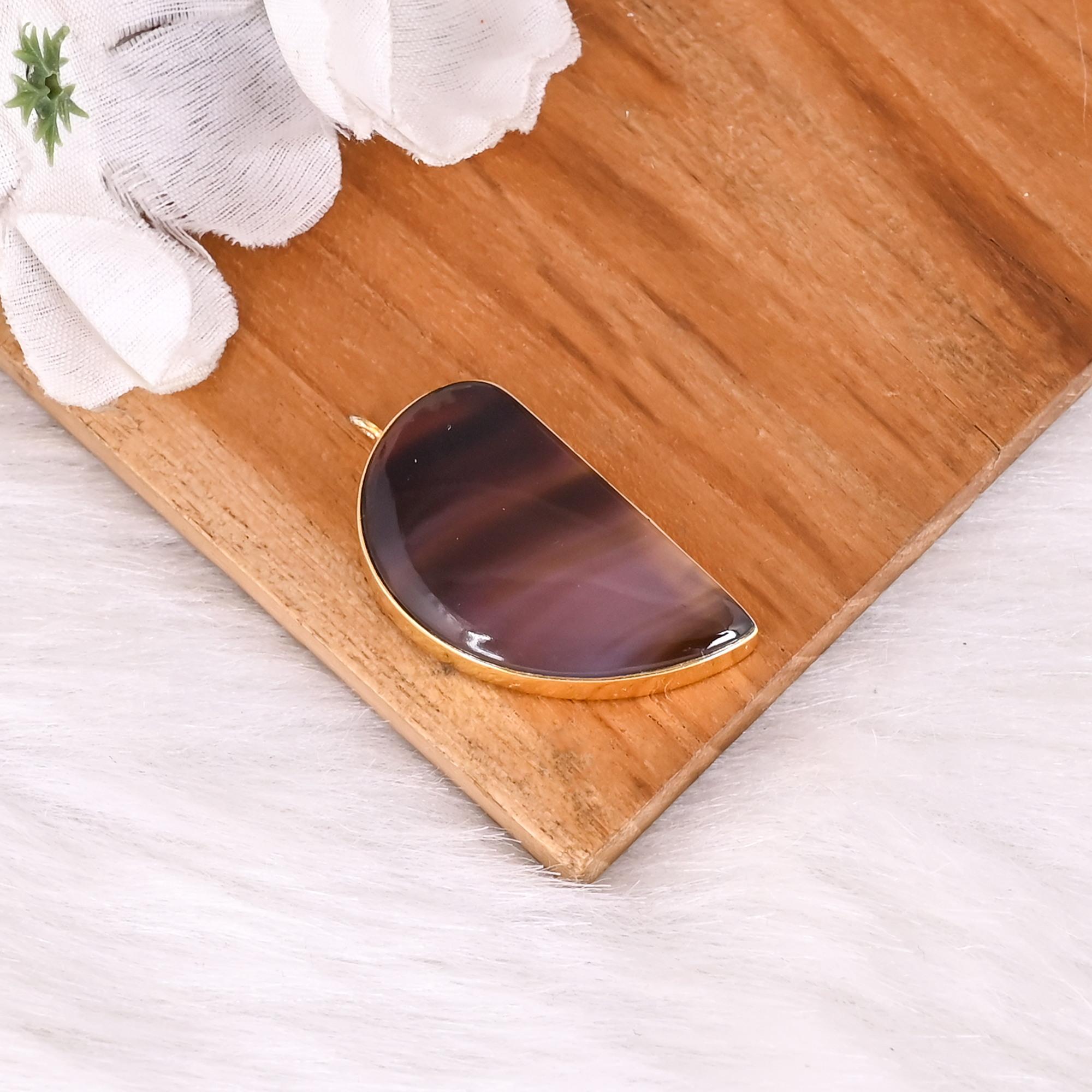 Trendy Artisan Gold Plated Pendant of Natural Botswana Agate for Women