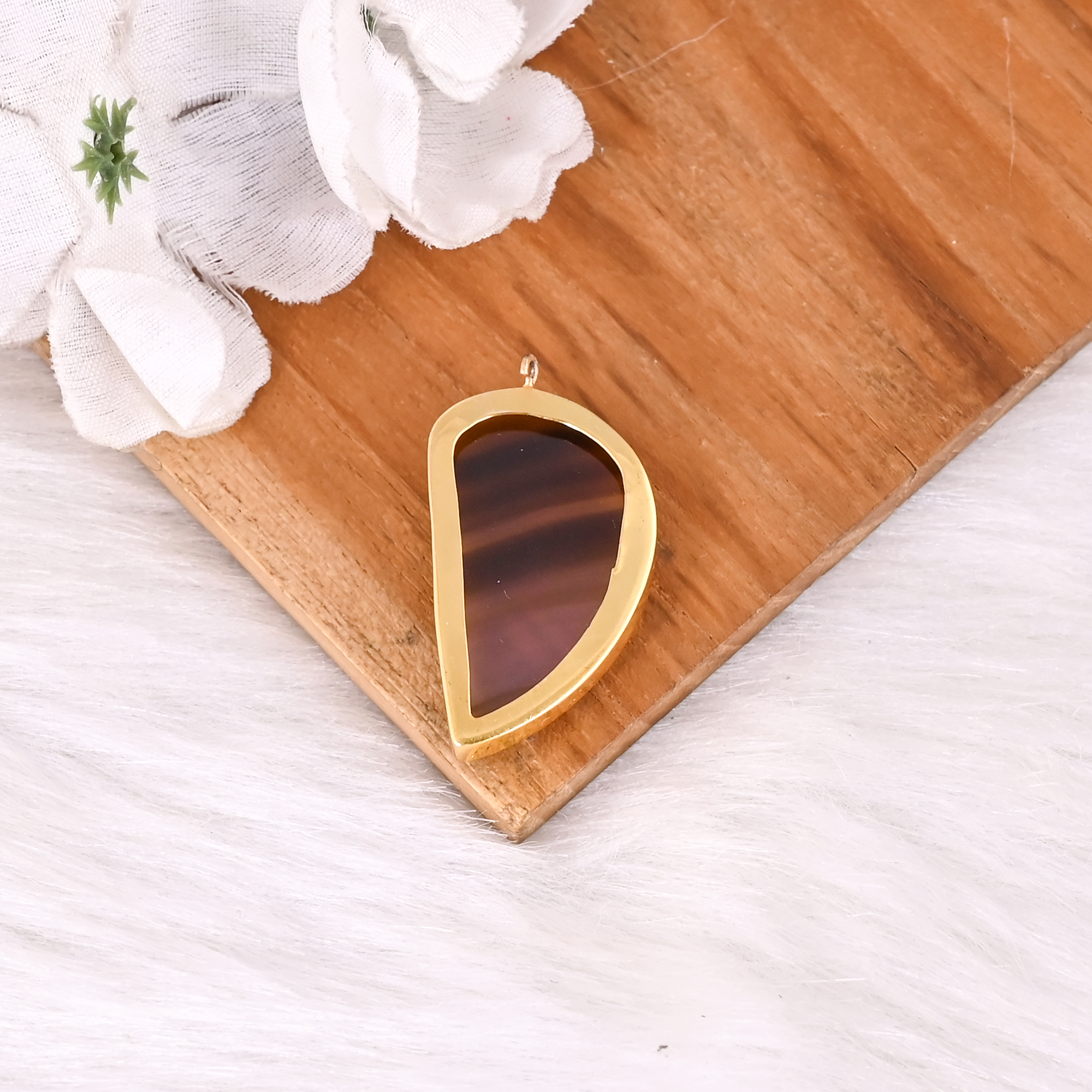 Trendy Artisan Gold Plated Pendant of Natural Botswana Agate for Women