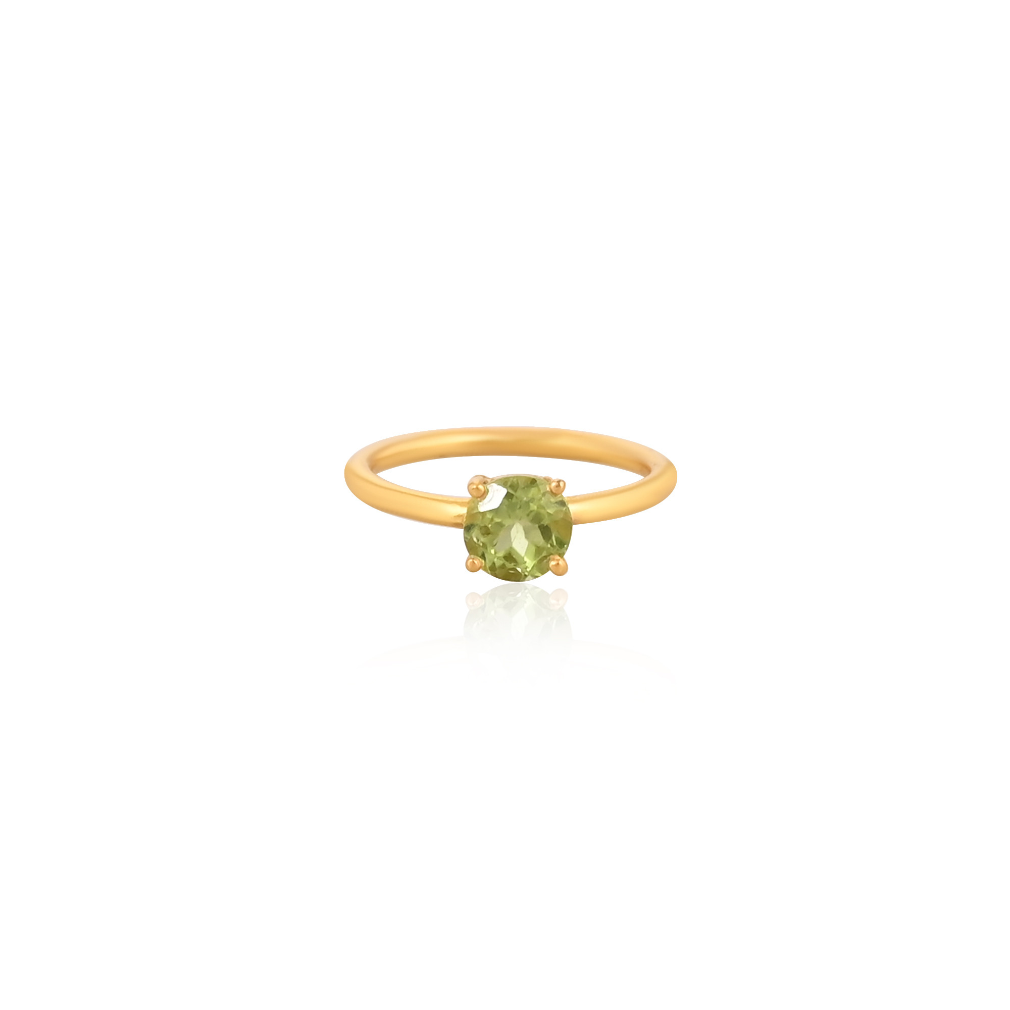 925 Sterling Solid Silver Natural Peridot Round Gemstone Prong Setting Stacking Yellow Gold Plated Ring