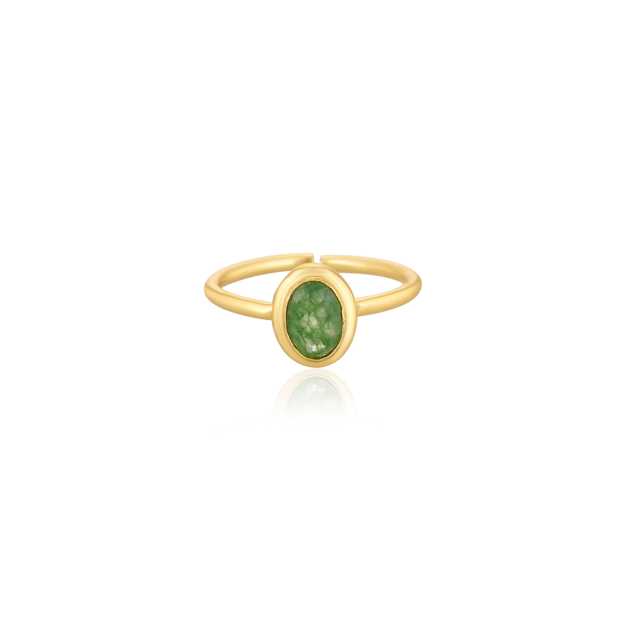 925 Sterling Silver Green Jade handmade Designer Yellow Gold Plated Adjustable Jewelry Bridal Gift Ring