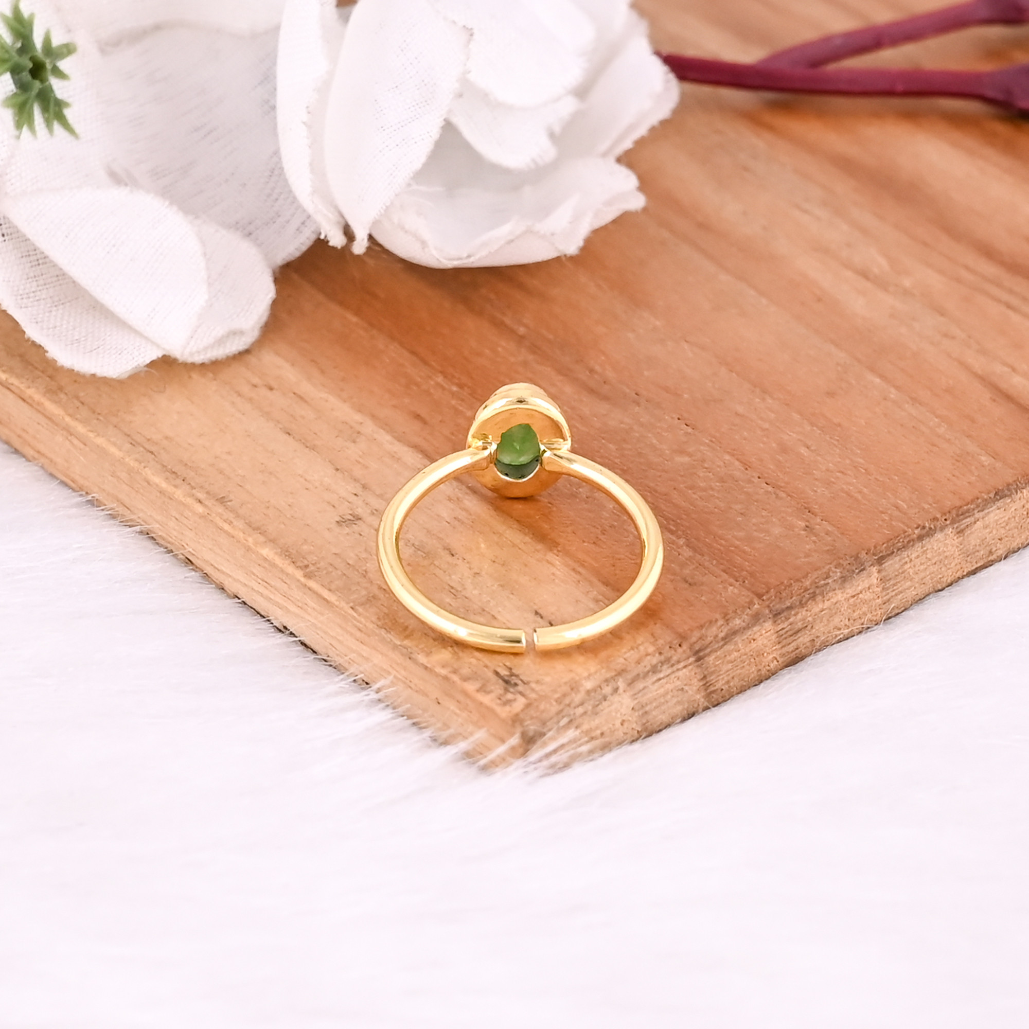 925 Sterling Silver Green Jade handmade Designer Yellow Gold Plated Adjustable Jewelry Bridal Gift Ring