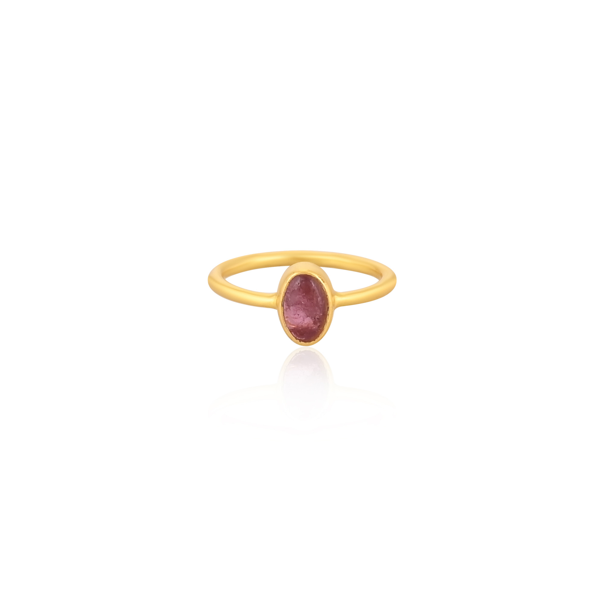 925 Sterling Silver Natural Pink Tourmaline Yellow Gold Plated Handmade Stacking Ring Birthday Gift Statement Jewelry