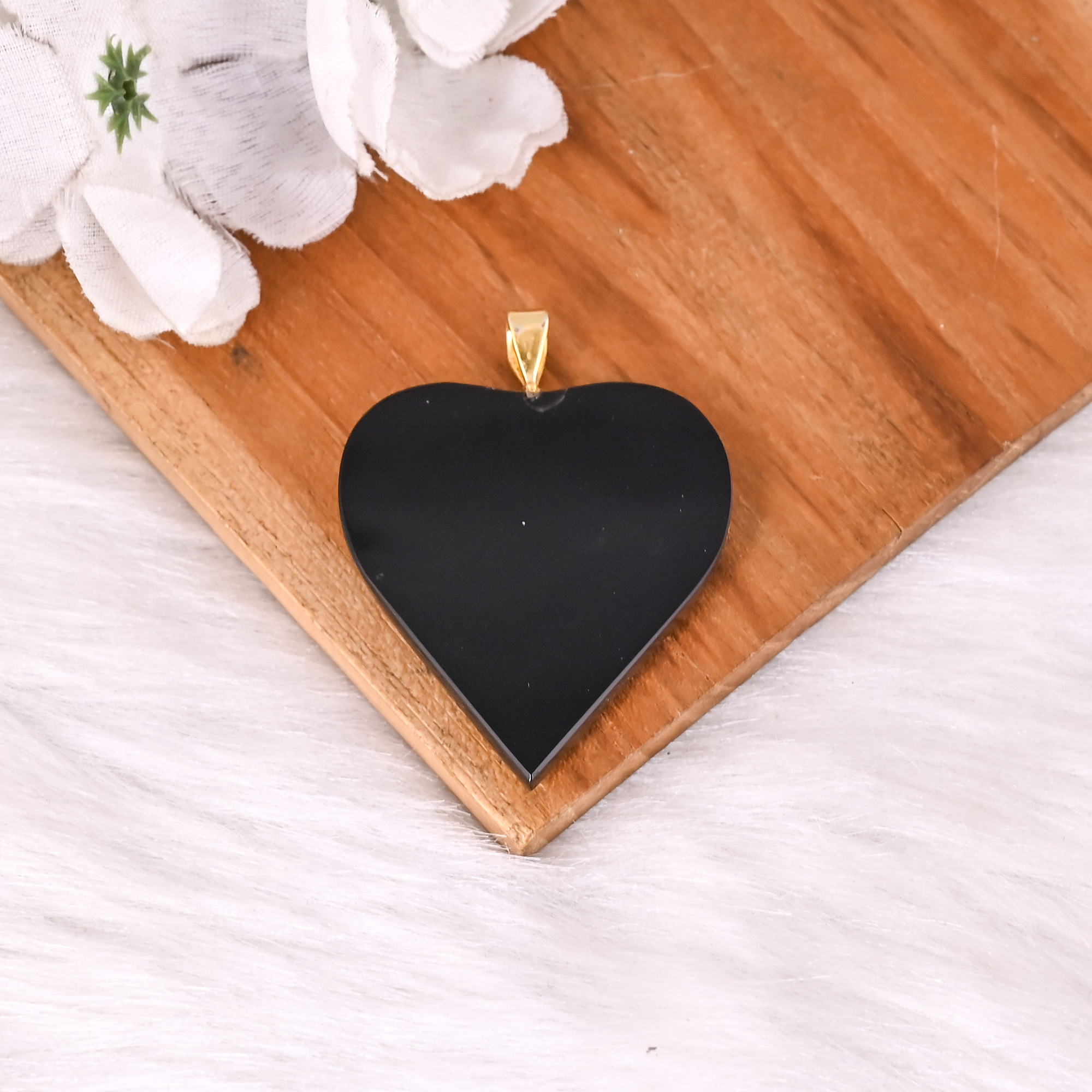 Stunning Celestial Black Onyx Heart Pendant Gold Star Inlay Luxury Statement Jewelry