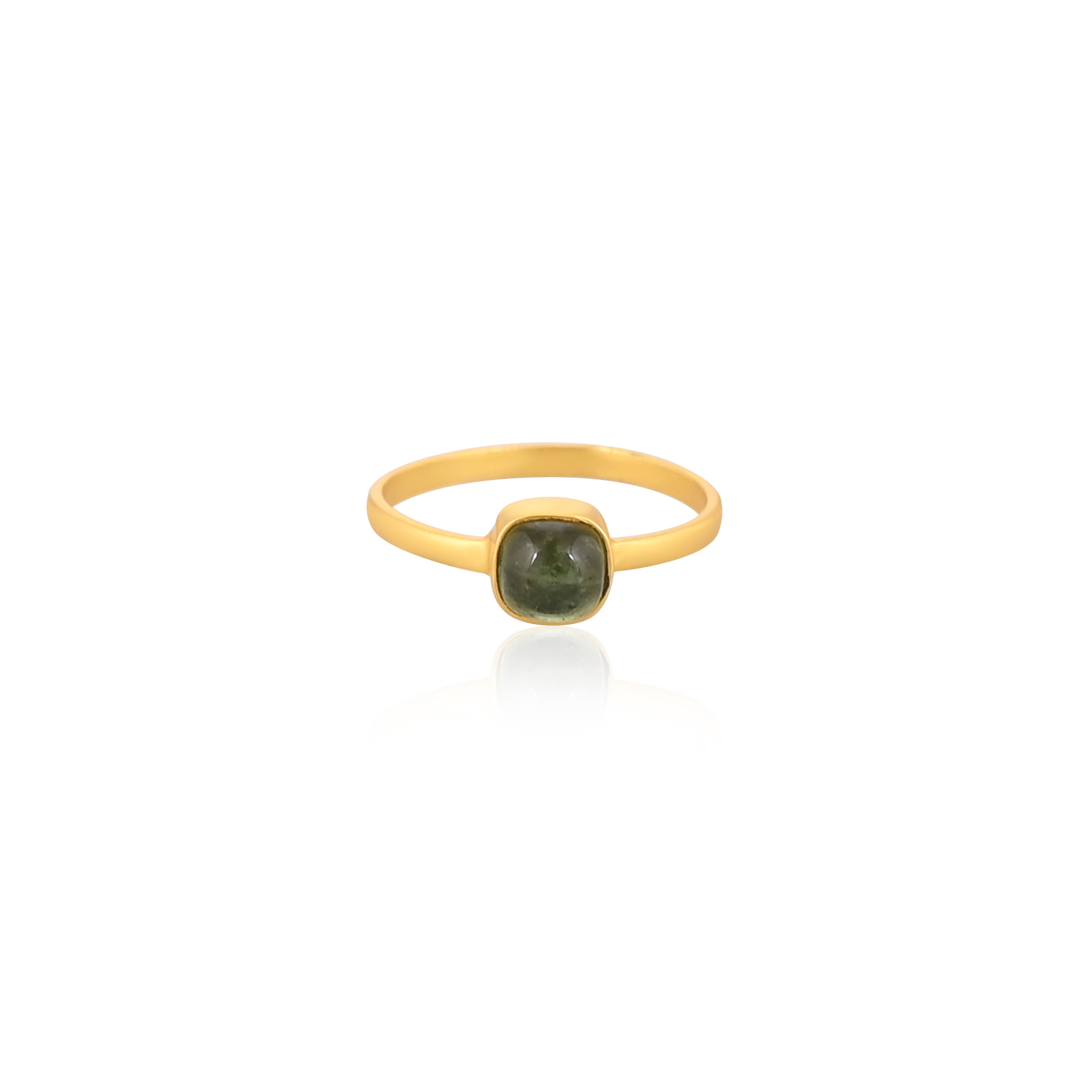 925 Sterling Silver Natural Green Tourmaline Yellow Gold Plated Handmade Stacking Ring Anniversary Gift
