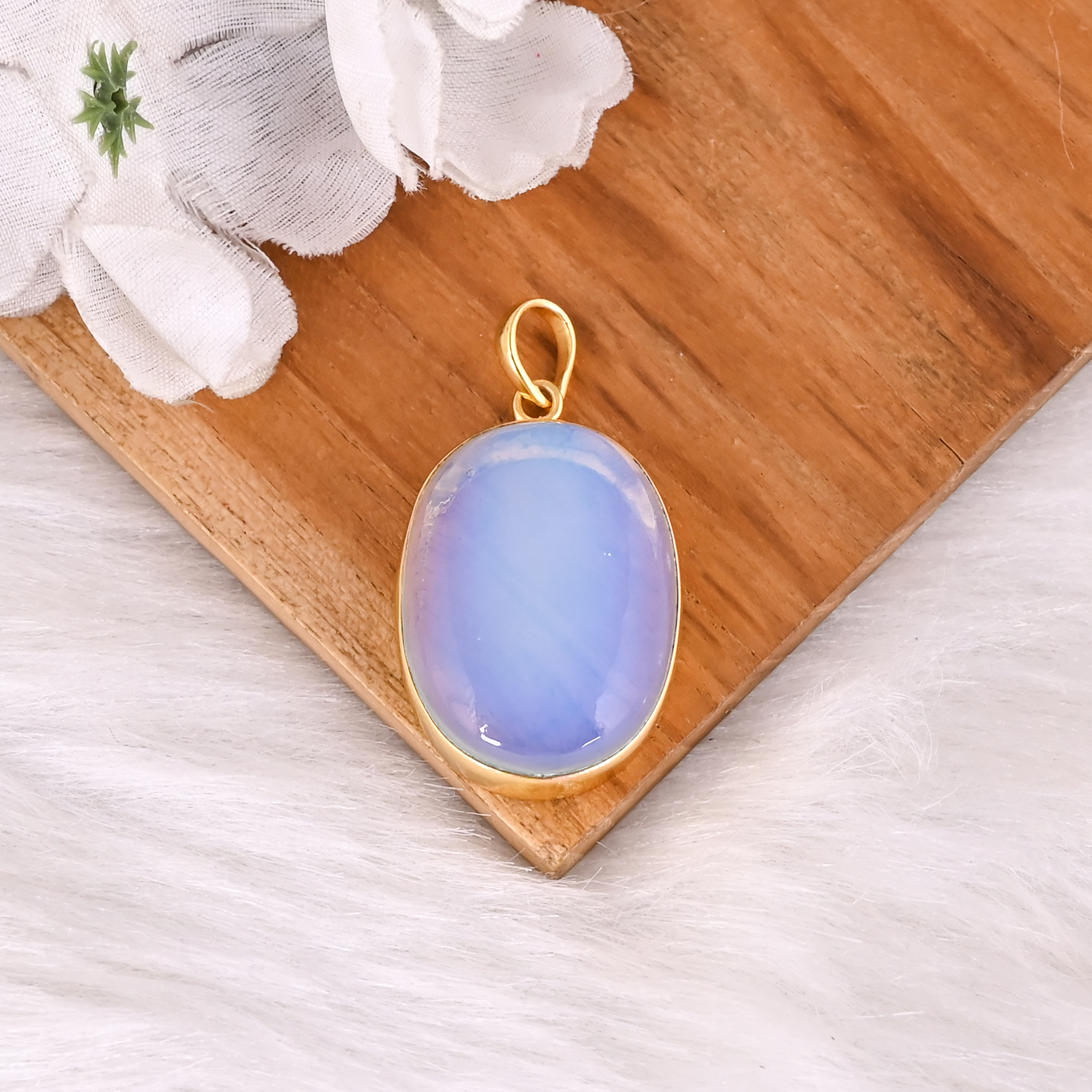 Classic Hydro Opalite Gemstone Gold Plated Brass Pendant for Women
