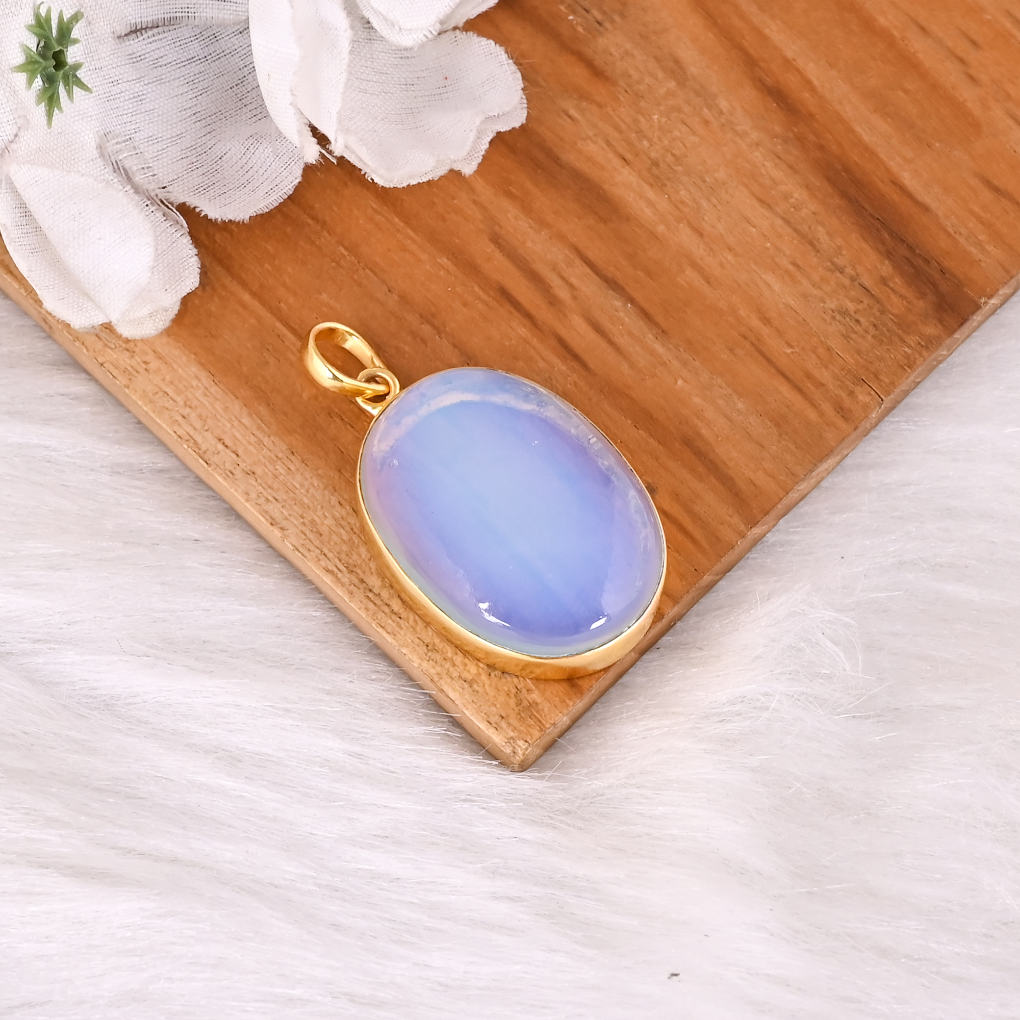 Classic Hydro Opalite Gemstone Gold Plated Brass Pendant for Women