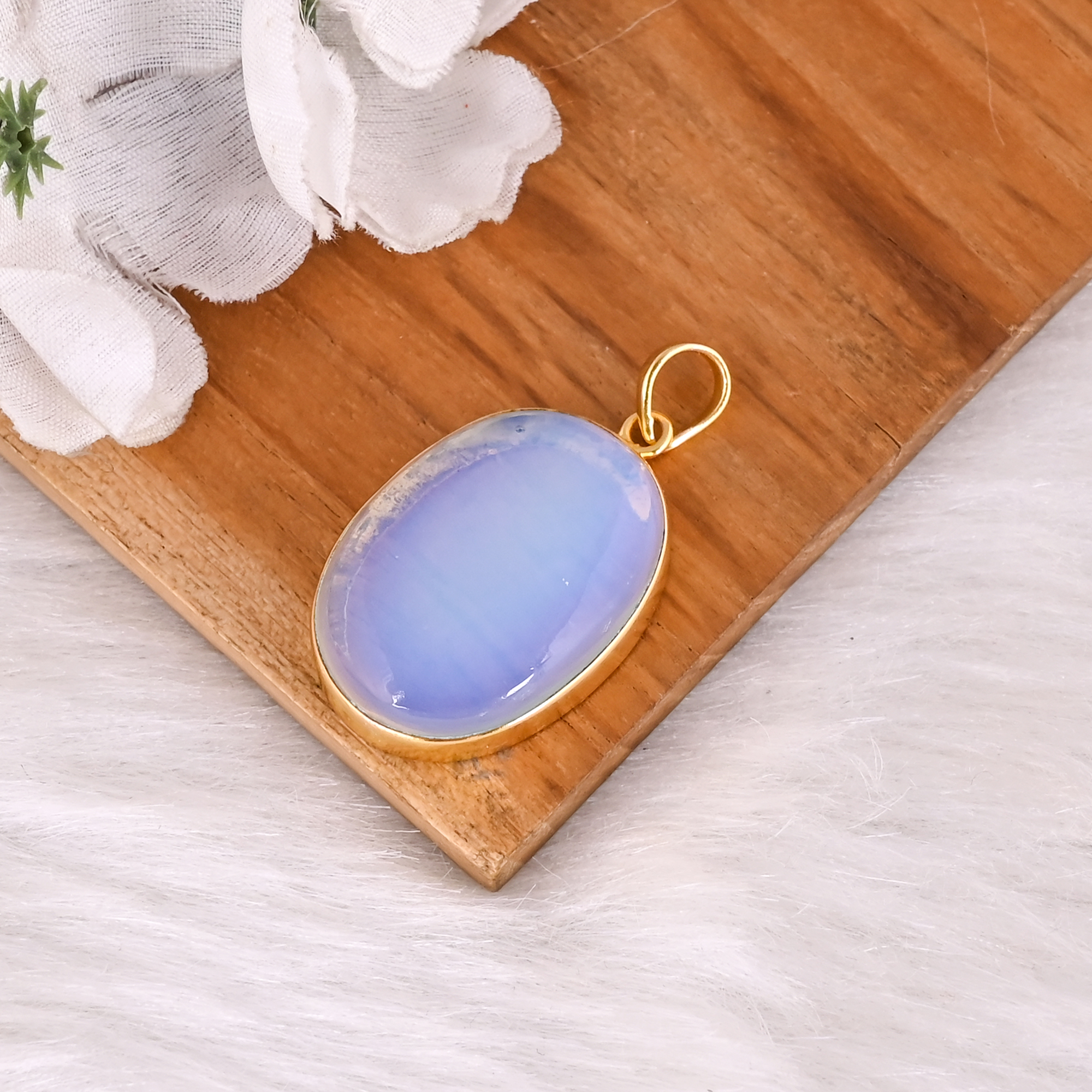 Classic Hydro Opalite Gemstone Gold Plated Brass Pendant for Women