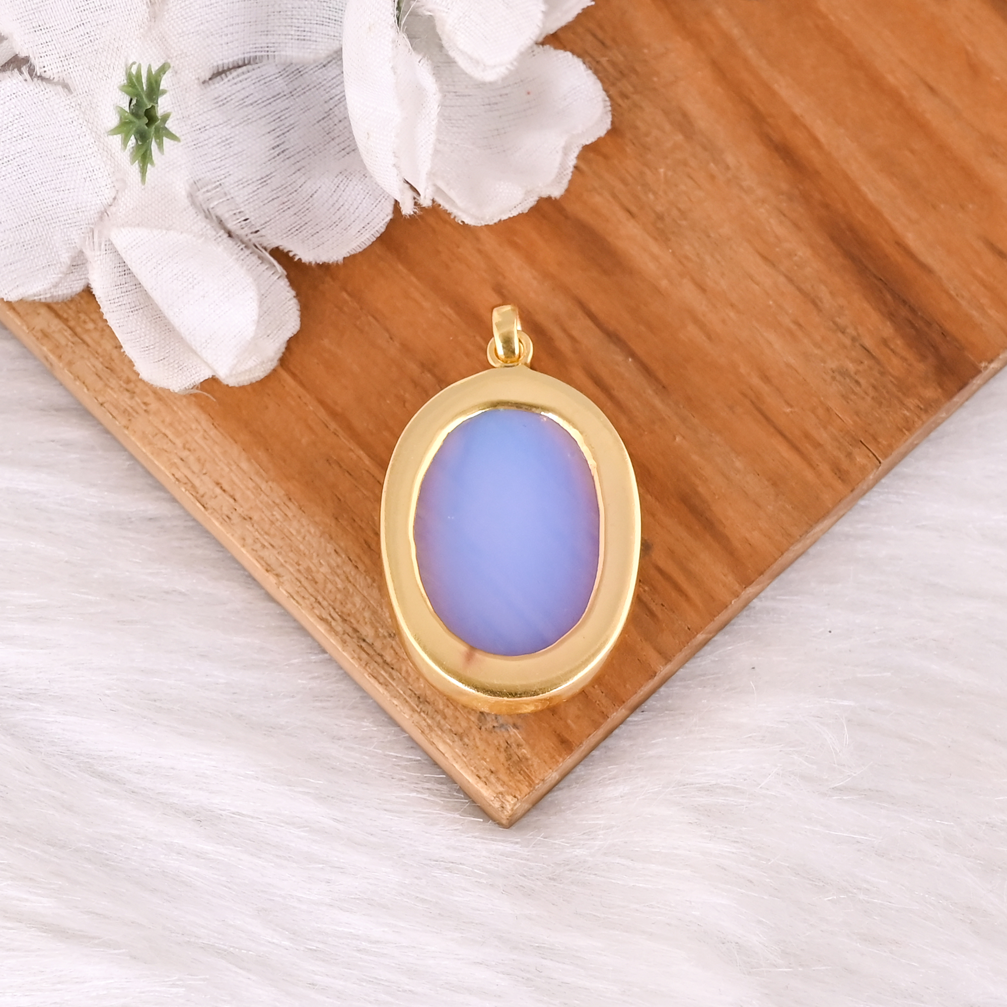 Classic Hydro Opalite Gemstone Gold Plated Brass Pendant for Women