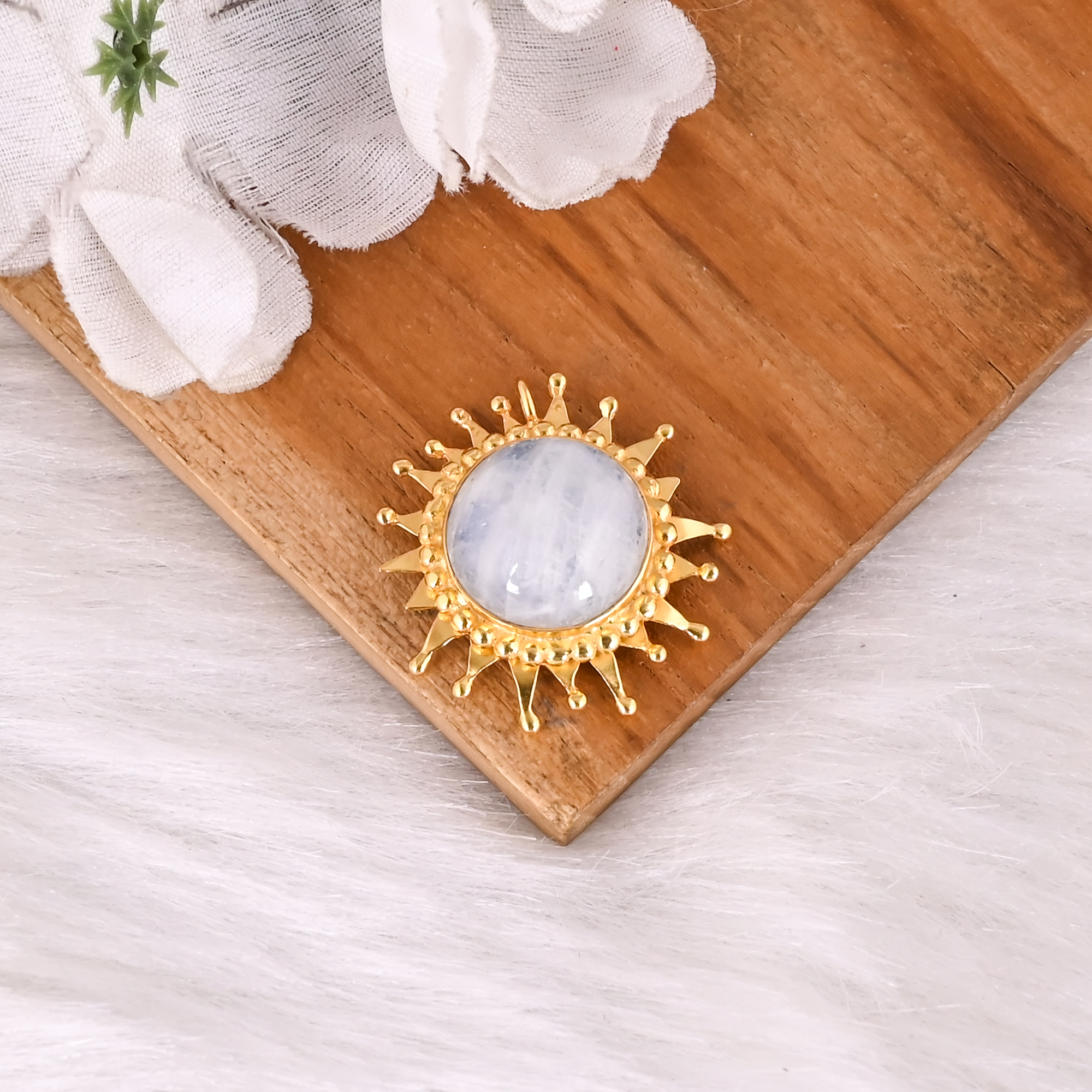 Natural Rainbow Moonstone Gold Plated Designer Pendant For Womens