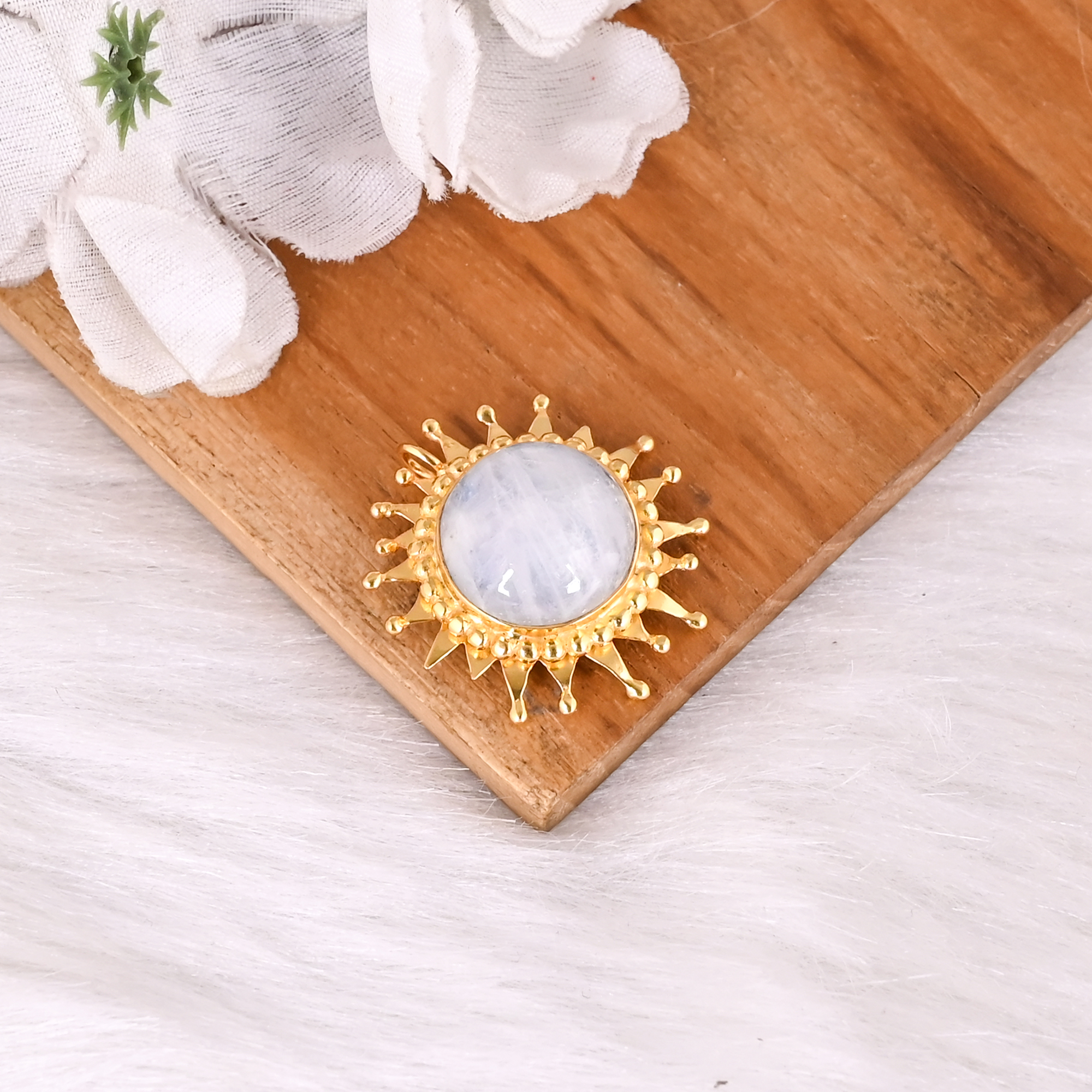 Natural Rainbow Moonstone Gold Plated Designer Pendant For Womens