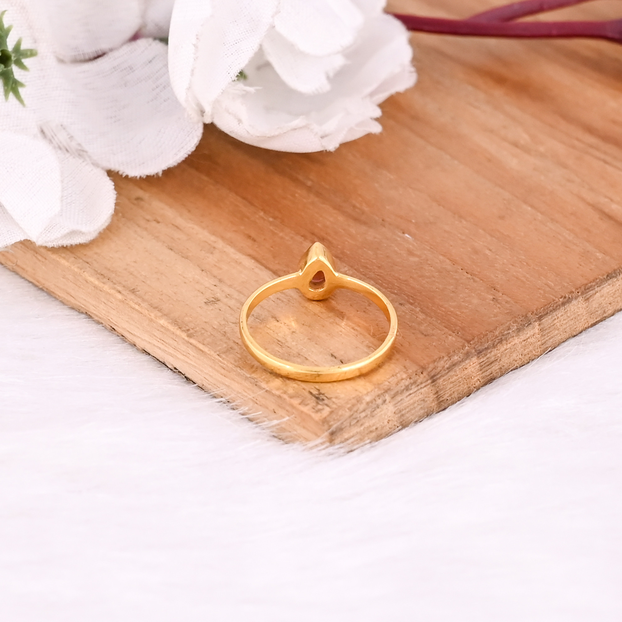 925 Sterling Silver Natural Pink Tourmaline Pear Yellow Gold Plated Handmade Designer Womens Fine Ring Jewelry