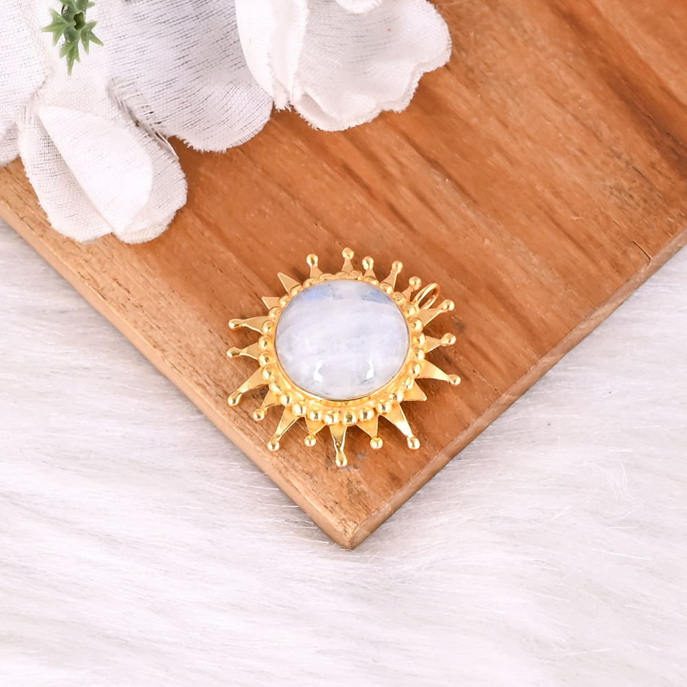 Image of Natural Rainbow Moonstone Gold Plated Designer Pendant For Women's