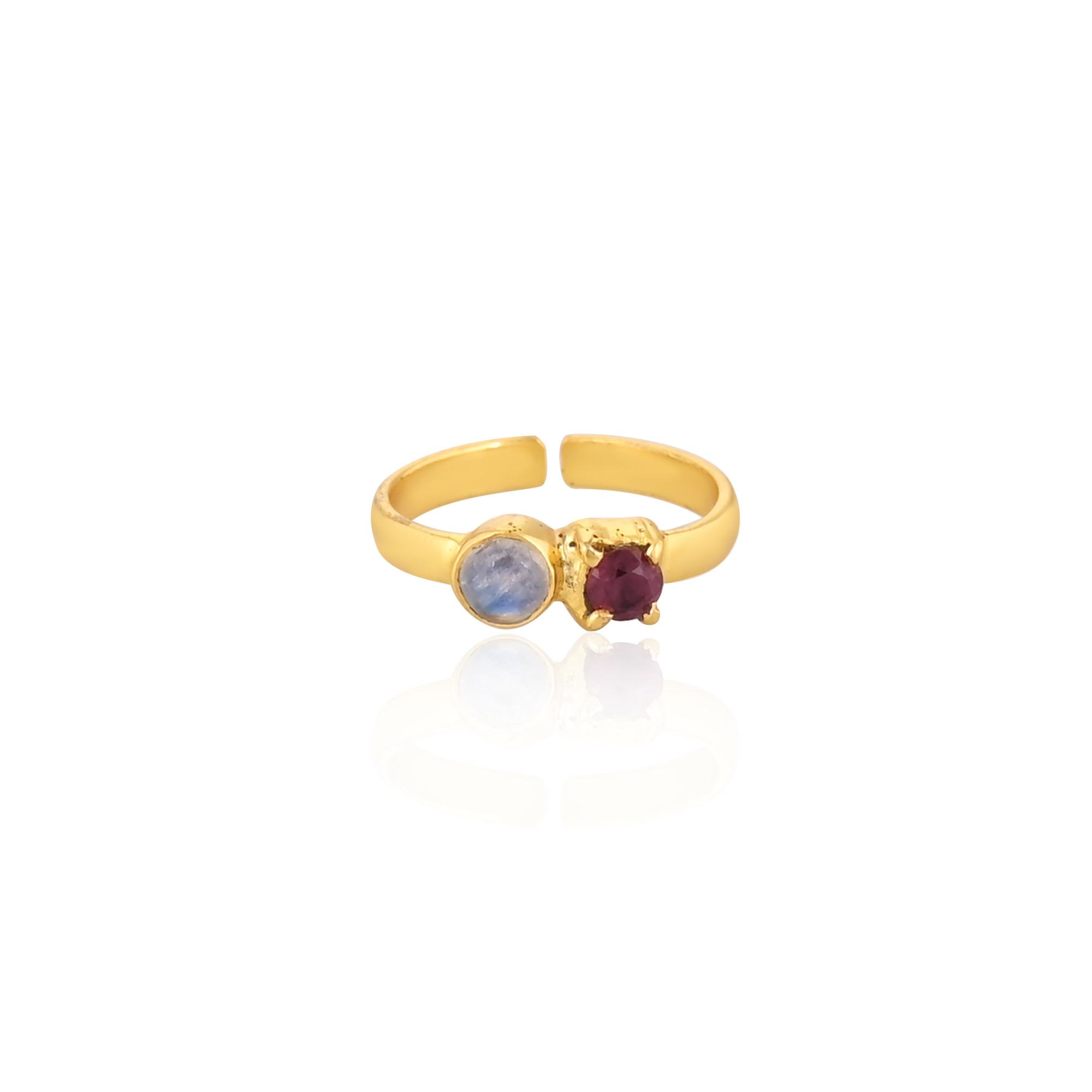 925 Sterling Silver Natural Tourmaline Moonstone Yellow Gold Plated Handmade Adjustable Ring Christmas Gift