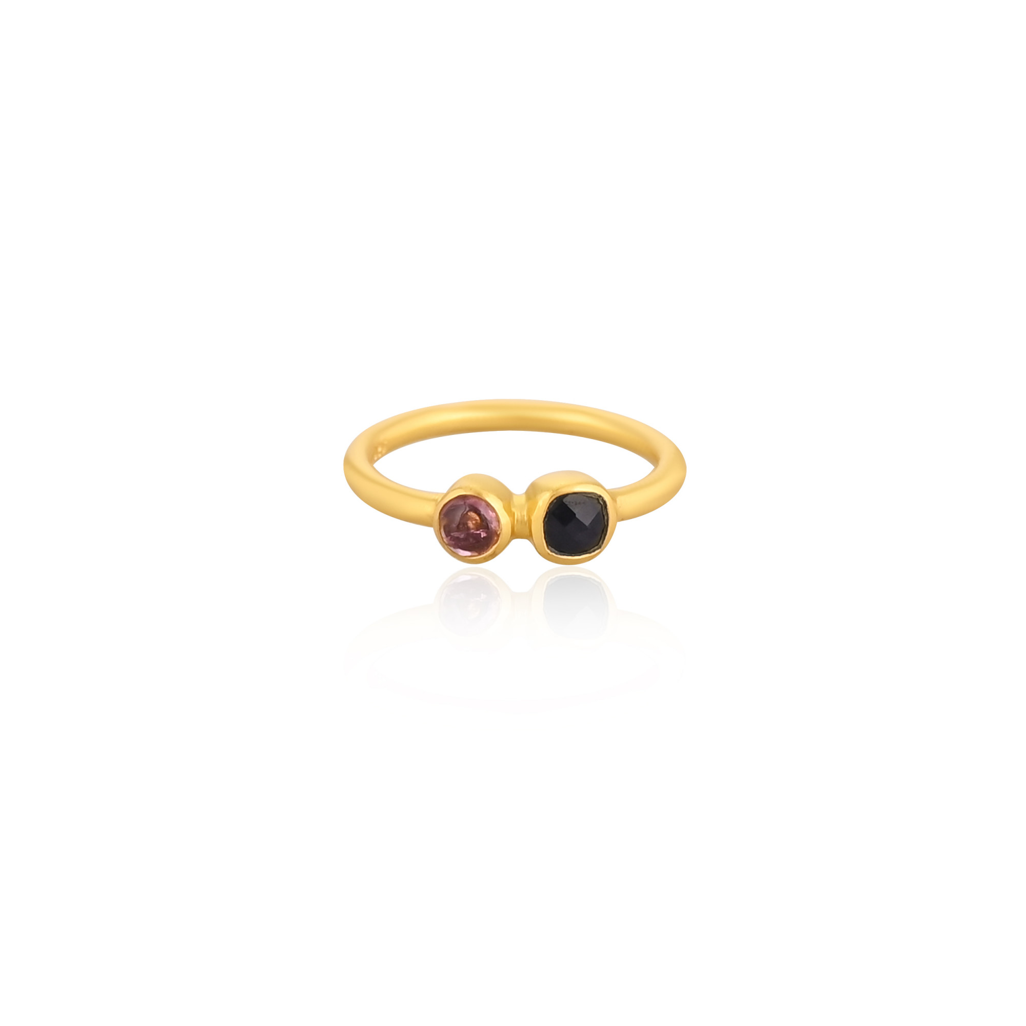 925 Sterling Silver Natural Tourmaline  Black Onyx Yellow Gold Plated Handmade Anniversary Gift Statement Ring Jewelry