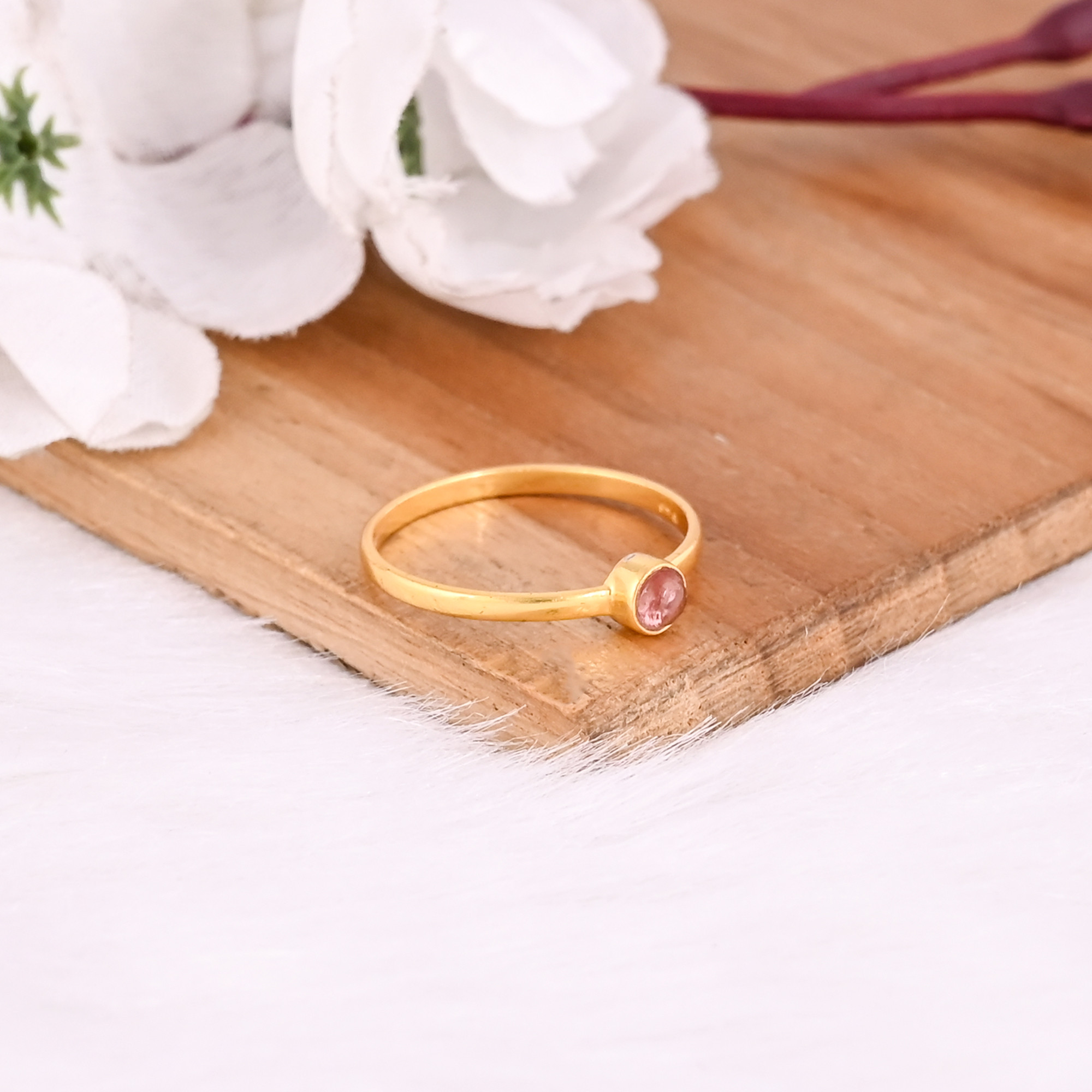 925 Sterling Silver Natural Tourmaline Handmade Yellow Gold Plated Ring Fine Jewelry Wholesale Rings