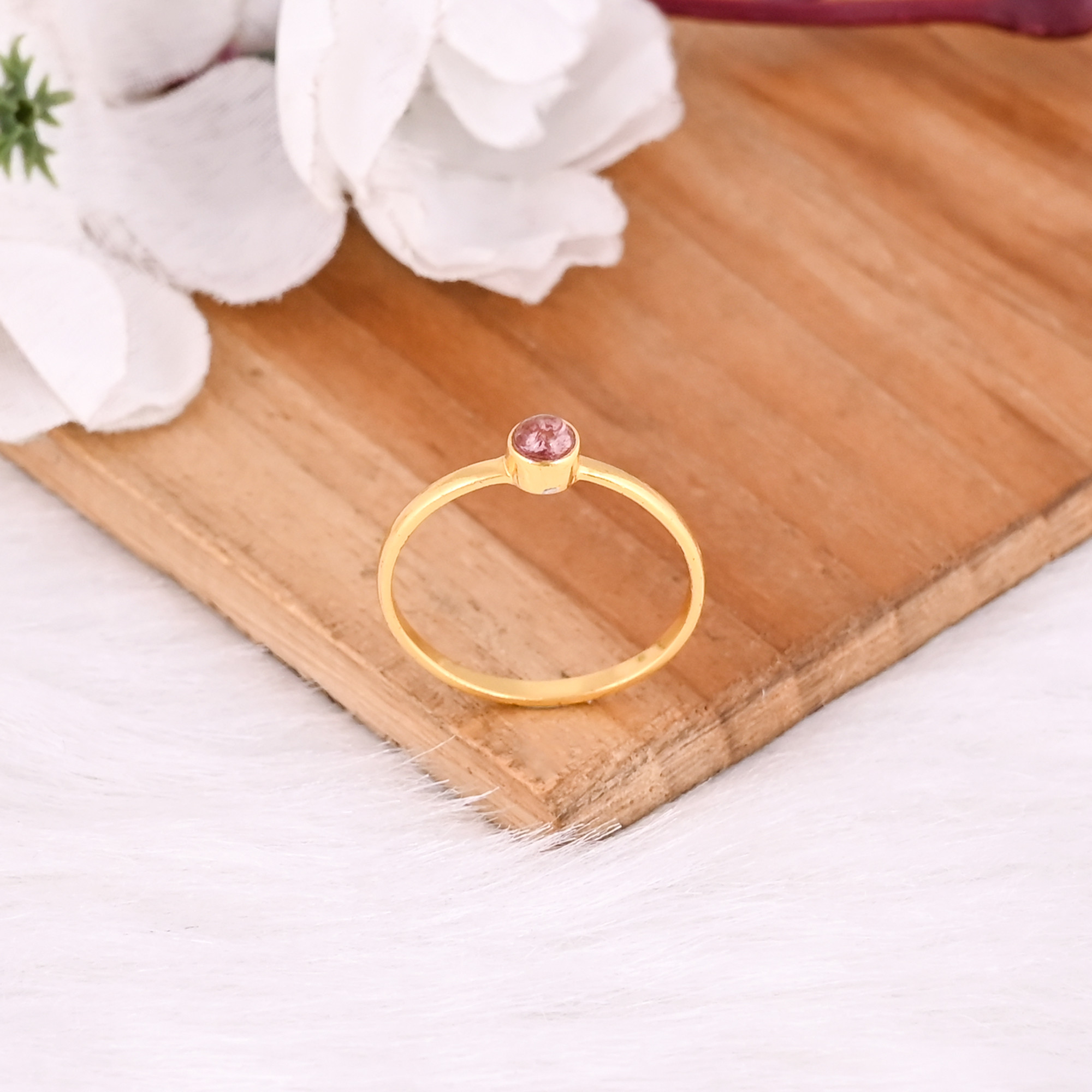 925 Sterling Silver Natural Tourmaline Handmade Yellow Gold Plated Ring Fine Jewelry Wholesale Rings