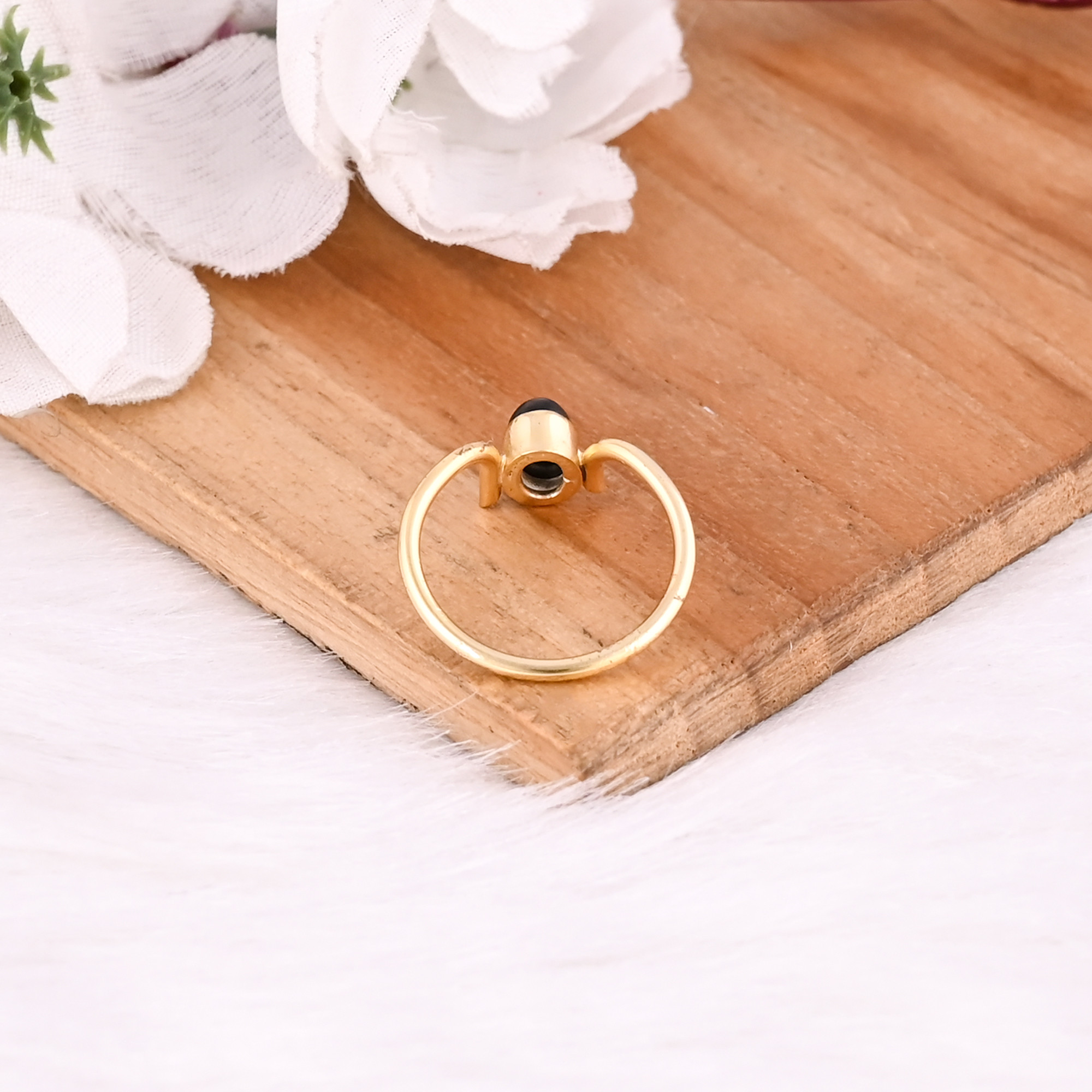 925 Sterling Solid Silver Natural Black Onyx Gemstone Yellow Gold Plated Handmade Designer Wedding Engagement Ring