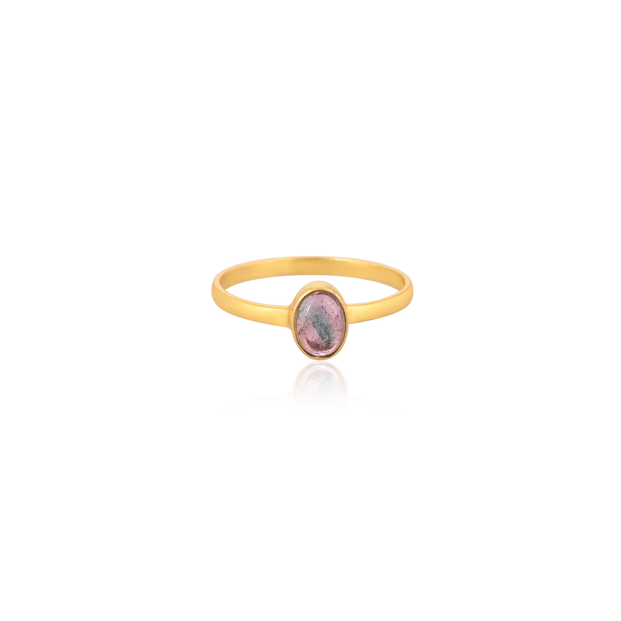 925 Sterling Silver Natural Pink Tourmaline oval Yellow Gold Plated Handmade Designer Womens Fine Ring Jewelry