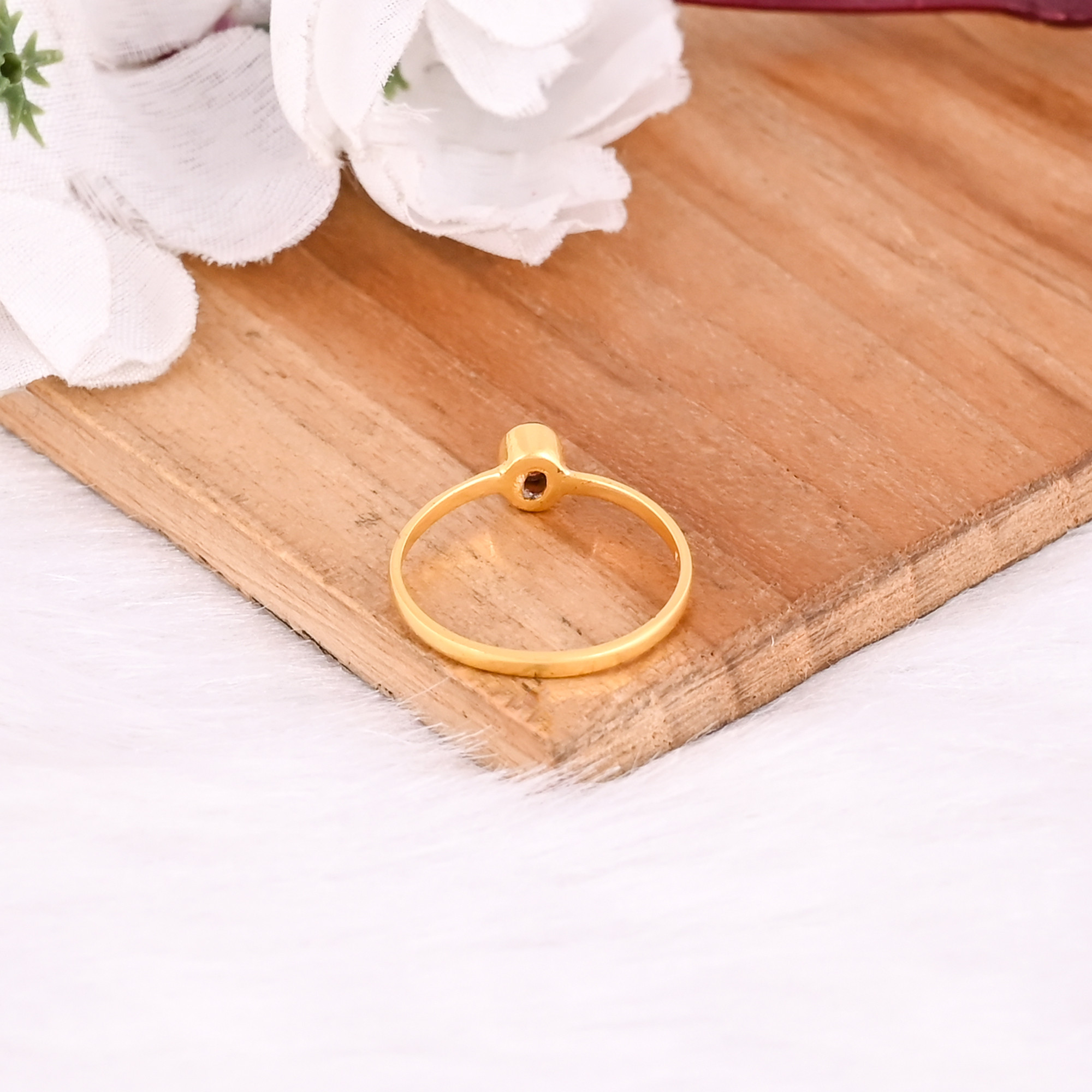 925 Sterling Silver Natural Round Tourmaline Yellow Gold Plated Minimalist Adjustable Ring