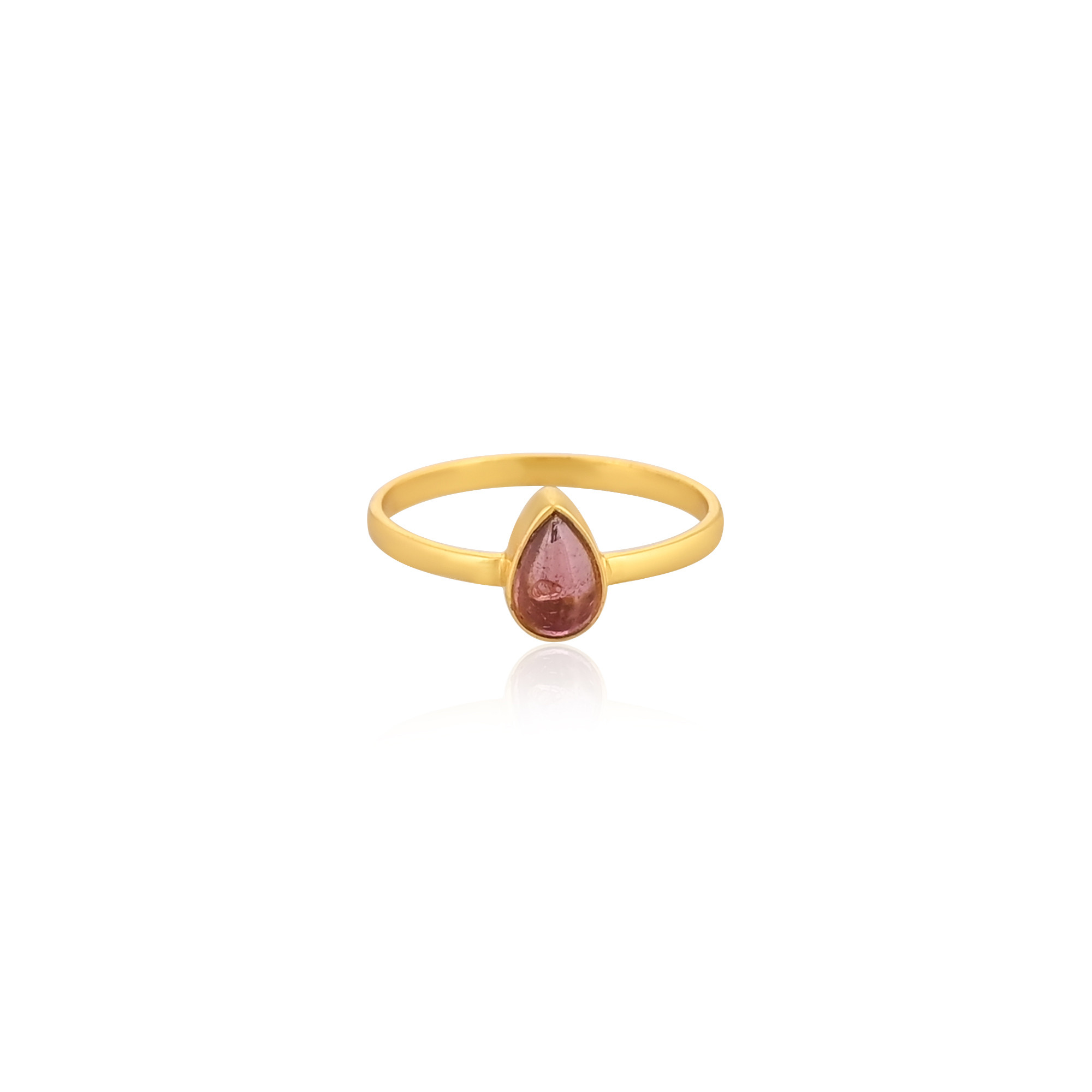 925 Sterling Solid Silver Natural Round Tourmaline Yellow Gold Plated Minimalist Ring