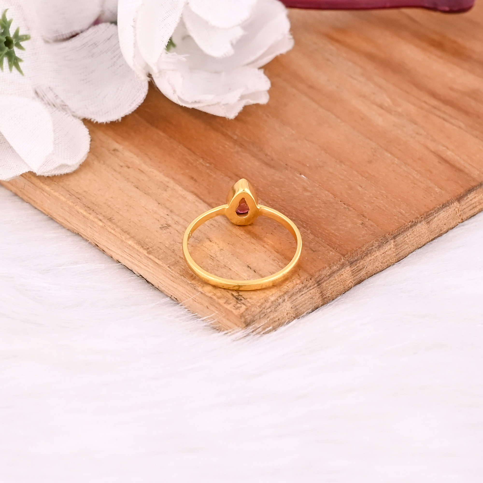925 Sterling Solid Silver Natural Round Tourmaline Yellow Gold Plated Minimalist Ring