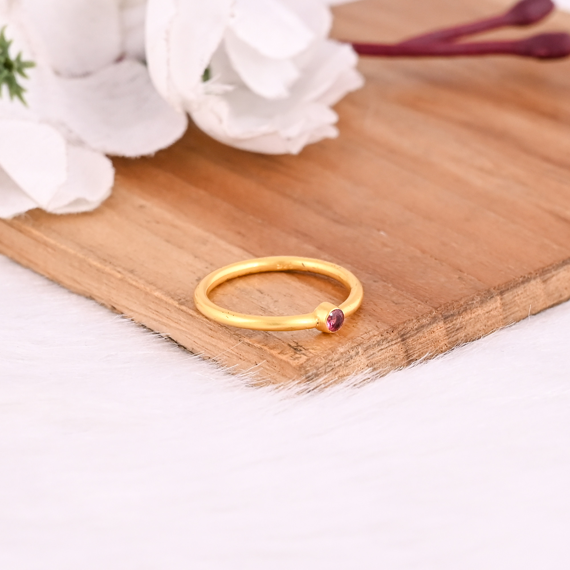 925 Sterling Silver Natural Round Tourmaline Yellow Gold Plated Minimalist Ring Bridesmaid Gift Handmade Jewelry