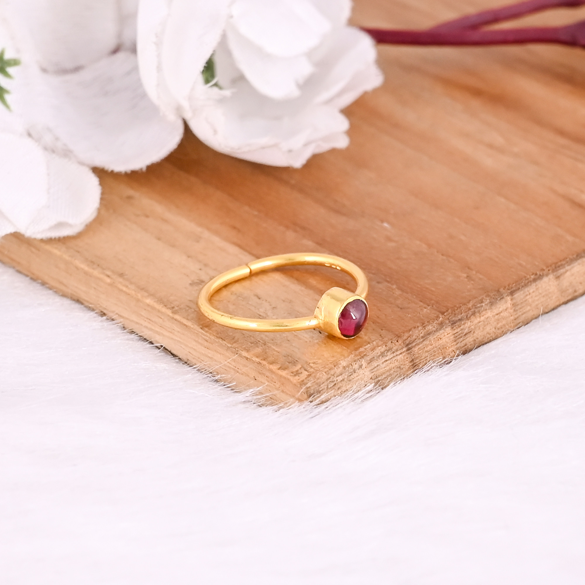925 Sterling Silver Natural Round Tourmaline Yellow Gold Plated Minimalist Adjustable Ring