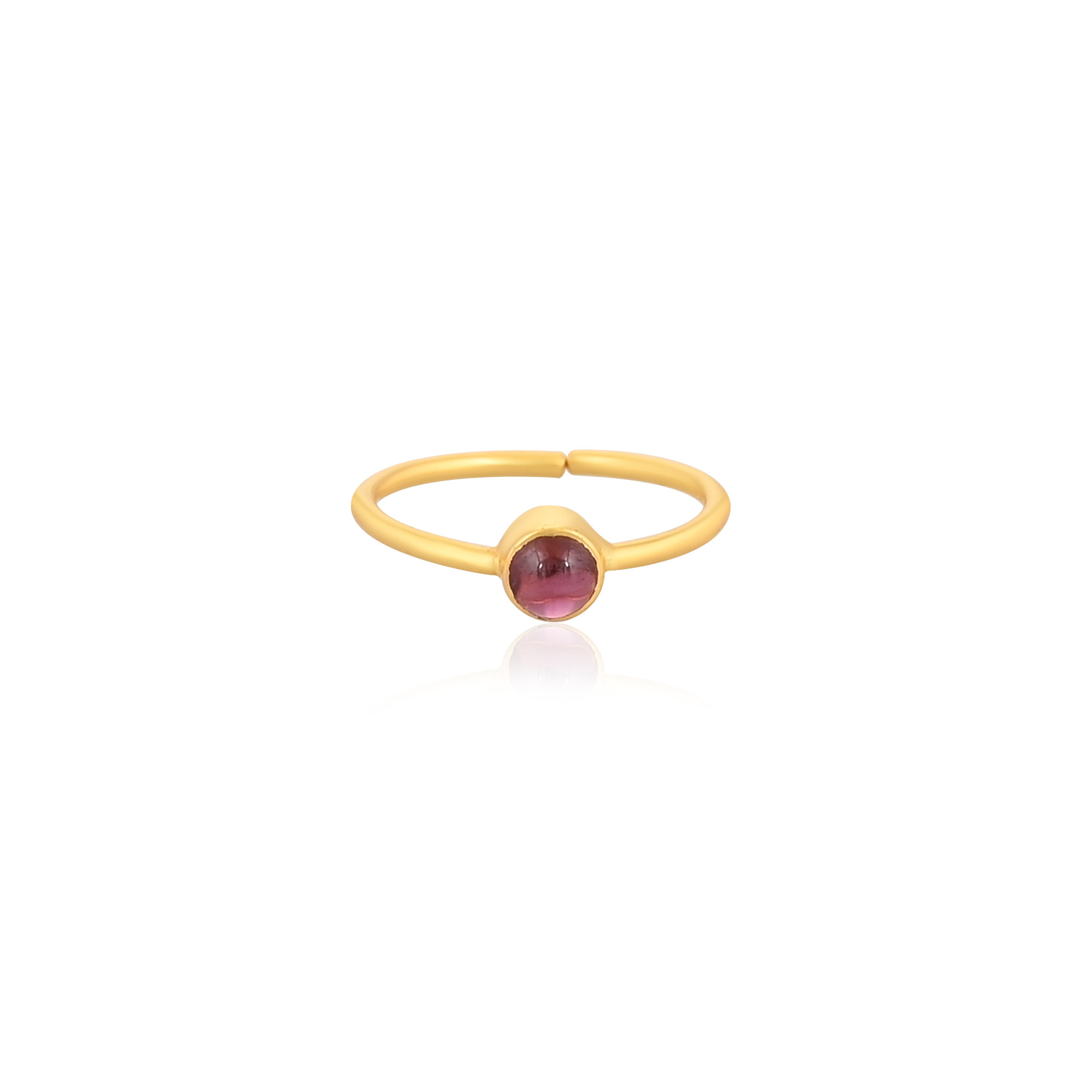 925 Sterling Silver Natural Round Tourmaline Yellow Gold Plated Minimalist Adjustable Ring