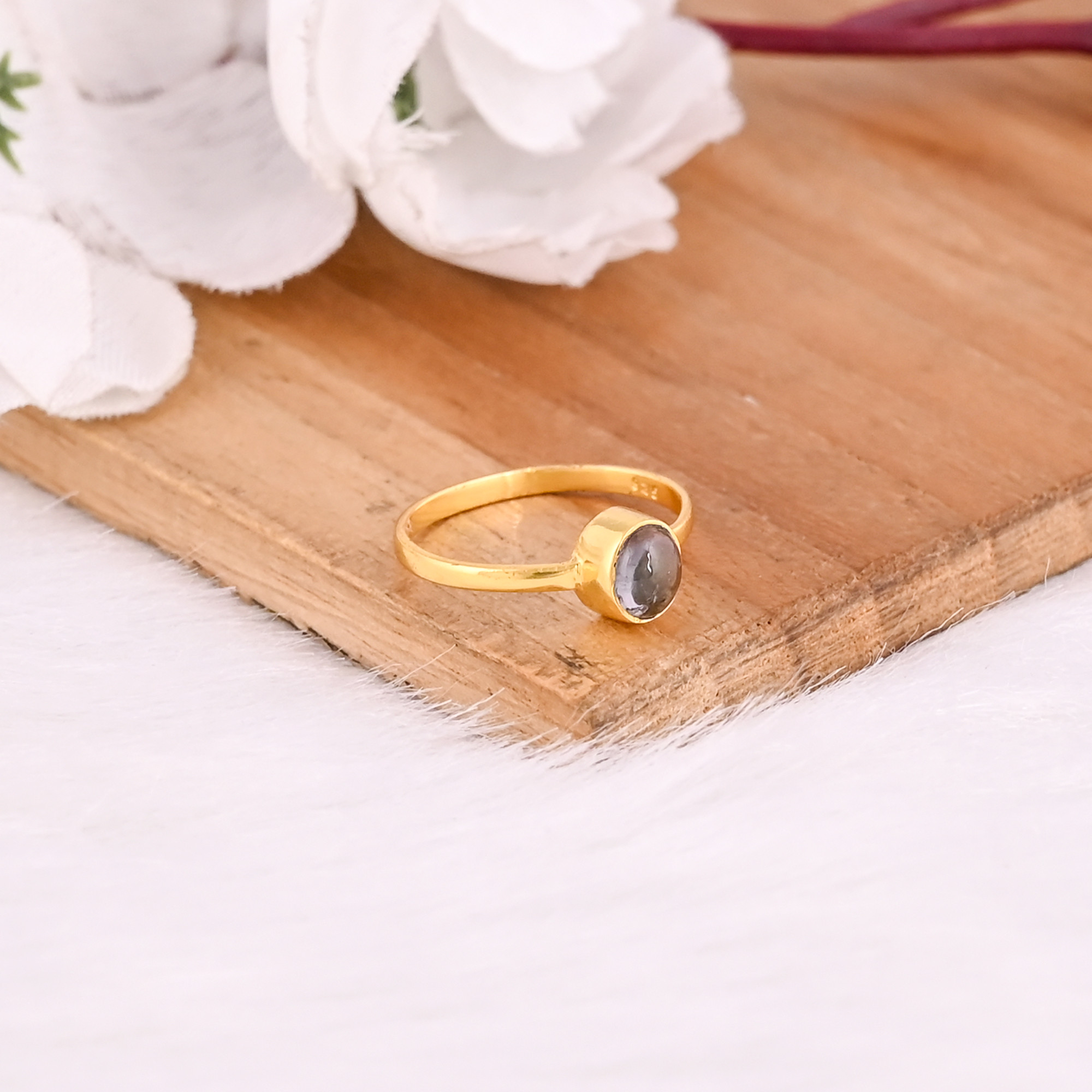 925 Sterling Silver Natural Tourmaline Handmade Yellow Gold Plated Ring Fine Jewelry Wholesale Rings