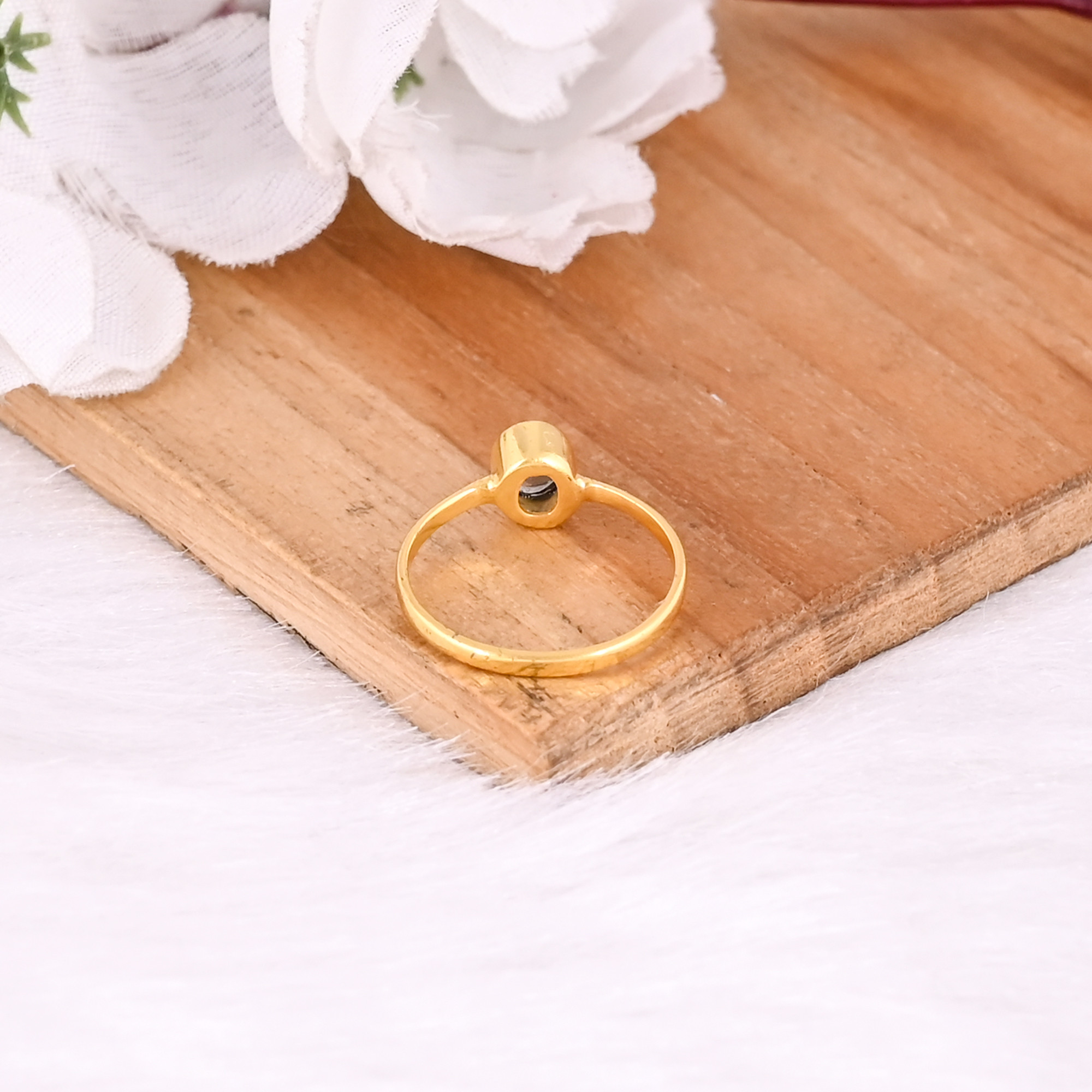 925 Sterling Silver Natural Tourmaline Handmade Yellow Gold Plated Ring Fine Jewelry Wholesale Rings