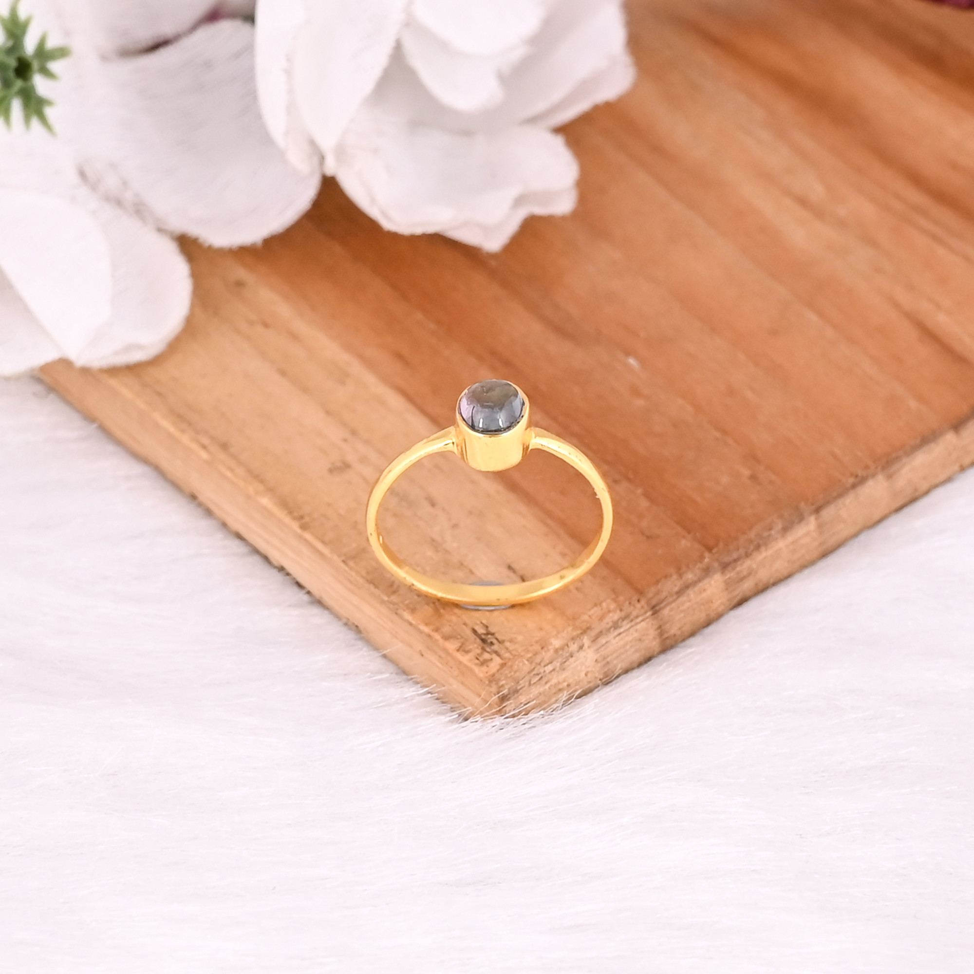 925 Sterling Silver Natural Tourmaline Handmade Yellow Gold Plated Ring Fine Jewelry Wholesale Rings