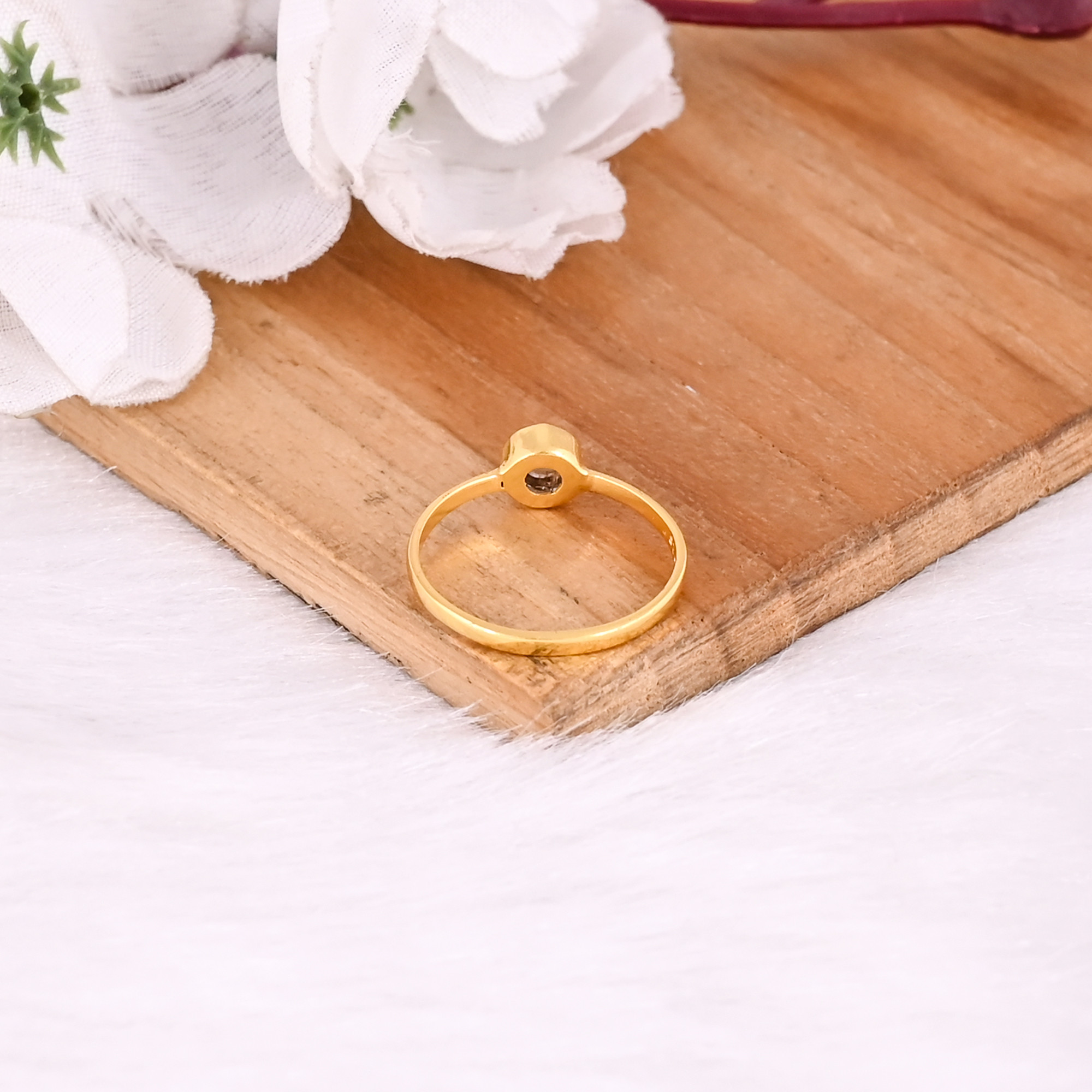 925 Sterling Silver Natural Round Tourmaline Bezel Setting Yellow Gold Plated Stacking Ring