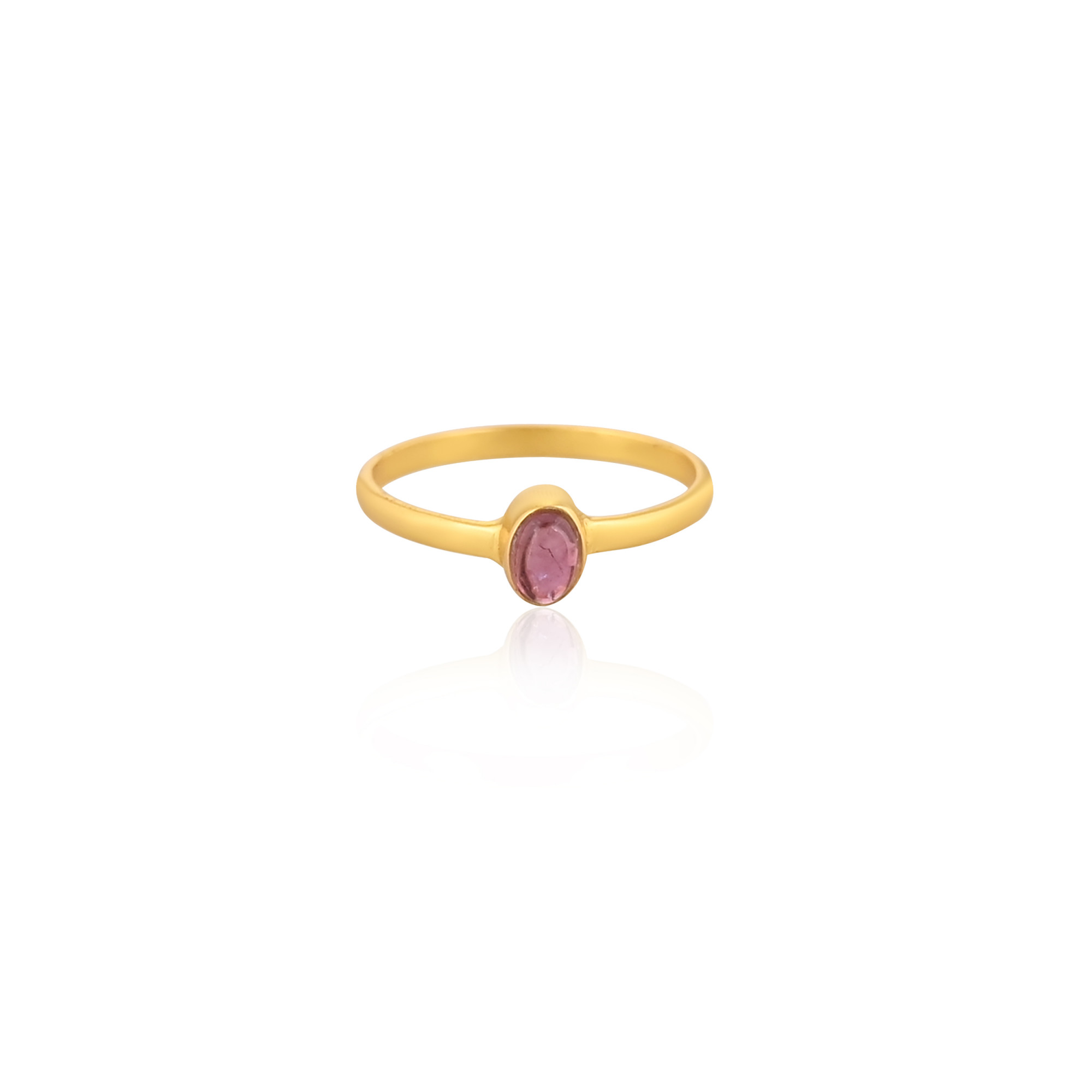 925 Sterling Silver Natural Pink Tourmaline Yellow Gold Plated Handmade Stacking Ring Anniversary Gift