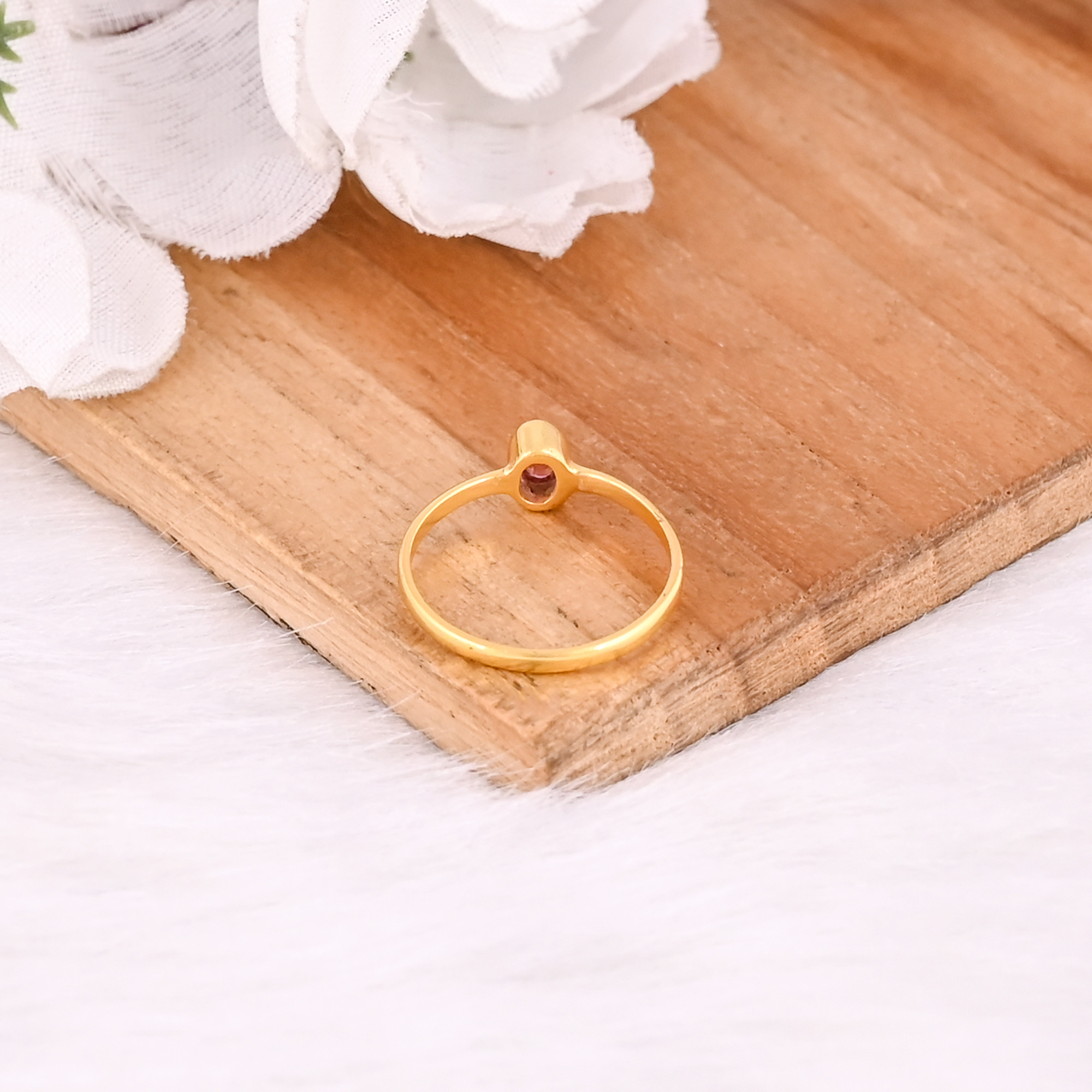 925 Sterling Silver Natural Pink Tourmaline Yellow Gold Plated Handmade Stacking Ring Anniversary Gift