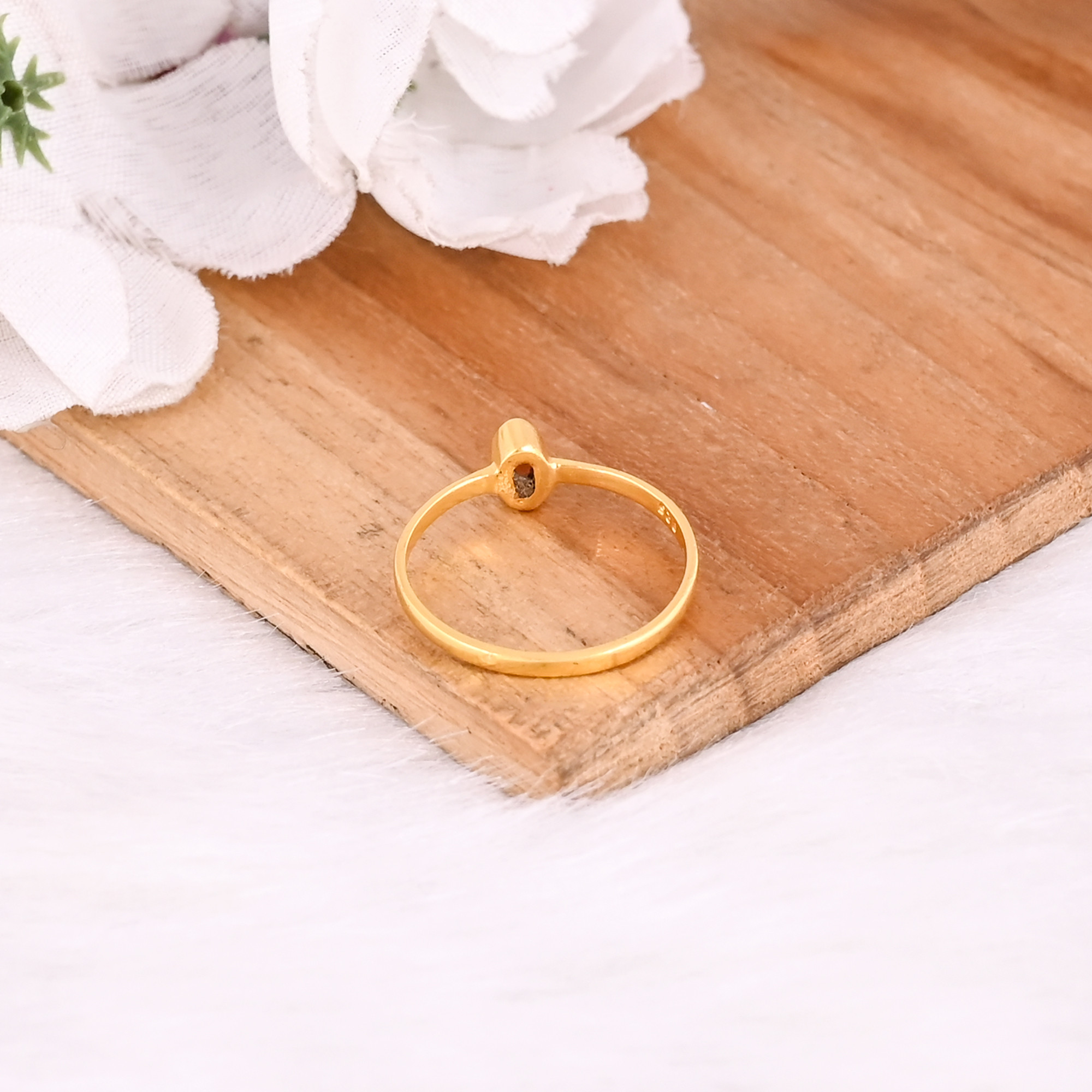 925 Sterling Solid Silver Natural Tourmaline Yellow Gold Plated Handmade Minimalist Women Ring Jewelry