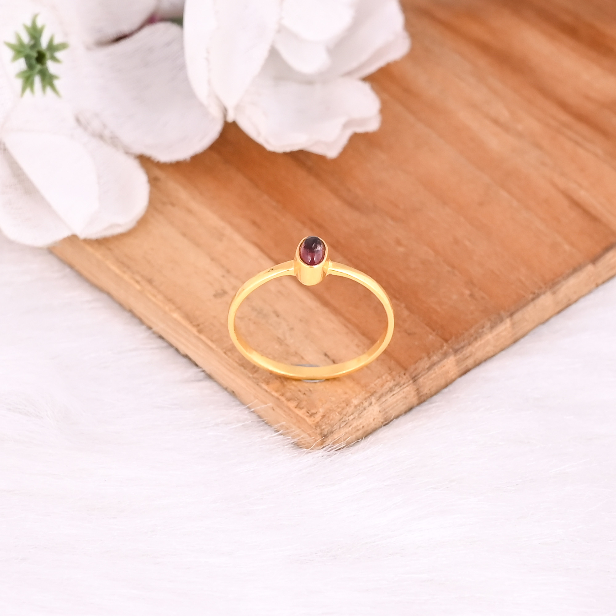 925 Sterling Solid Silver Natural Tourmaline Yellow Gold Plated Handmade Minimalist Women Ring Jewelry