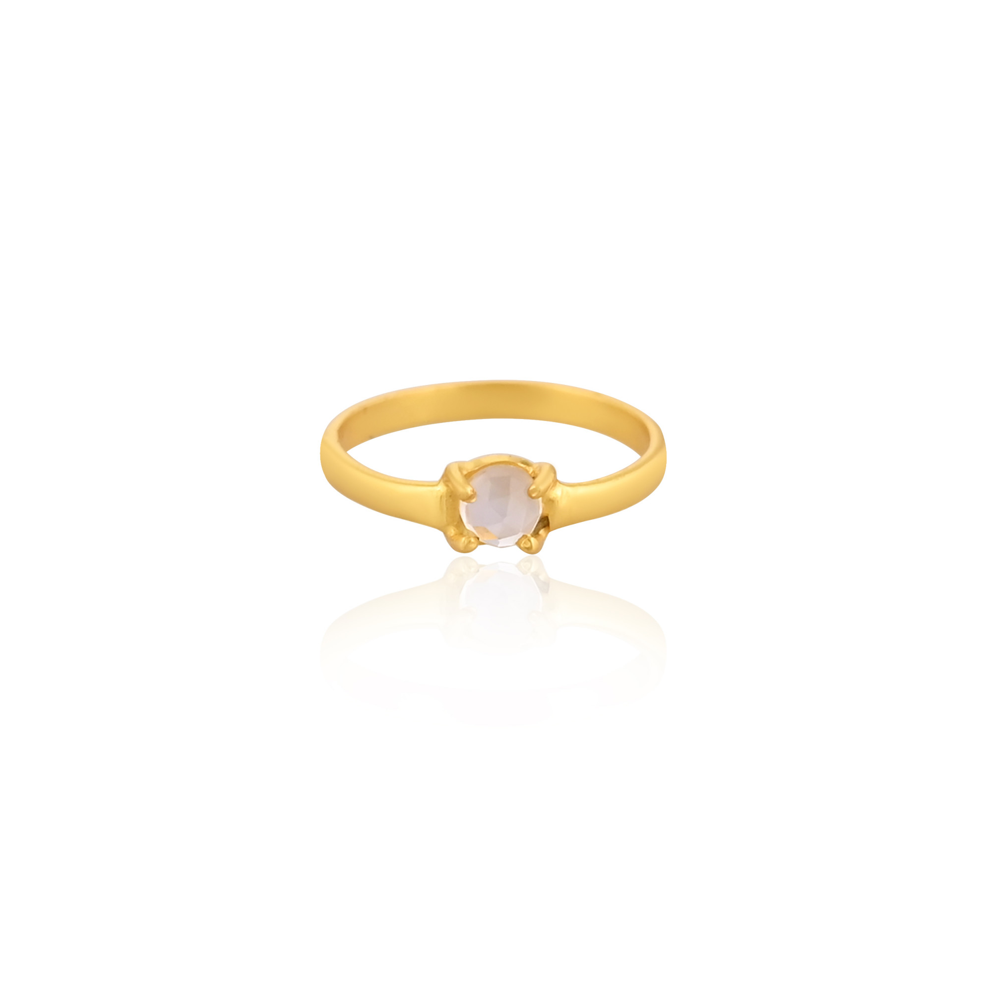 925 Sterling Silver Crystal Quartz Yellow Gold Plated Handmade Prong Setting Stacking Ring Anniversary Gift