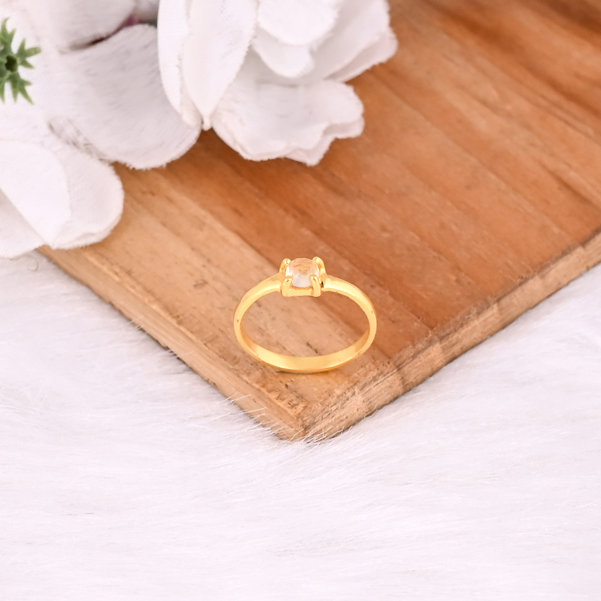 925 Sterling Silver Crystal Quartz Yellow Gold Plated Handmade Prong Setting Stacking Ring Anniversary Gift