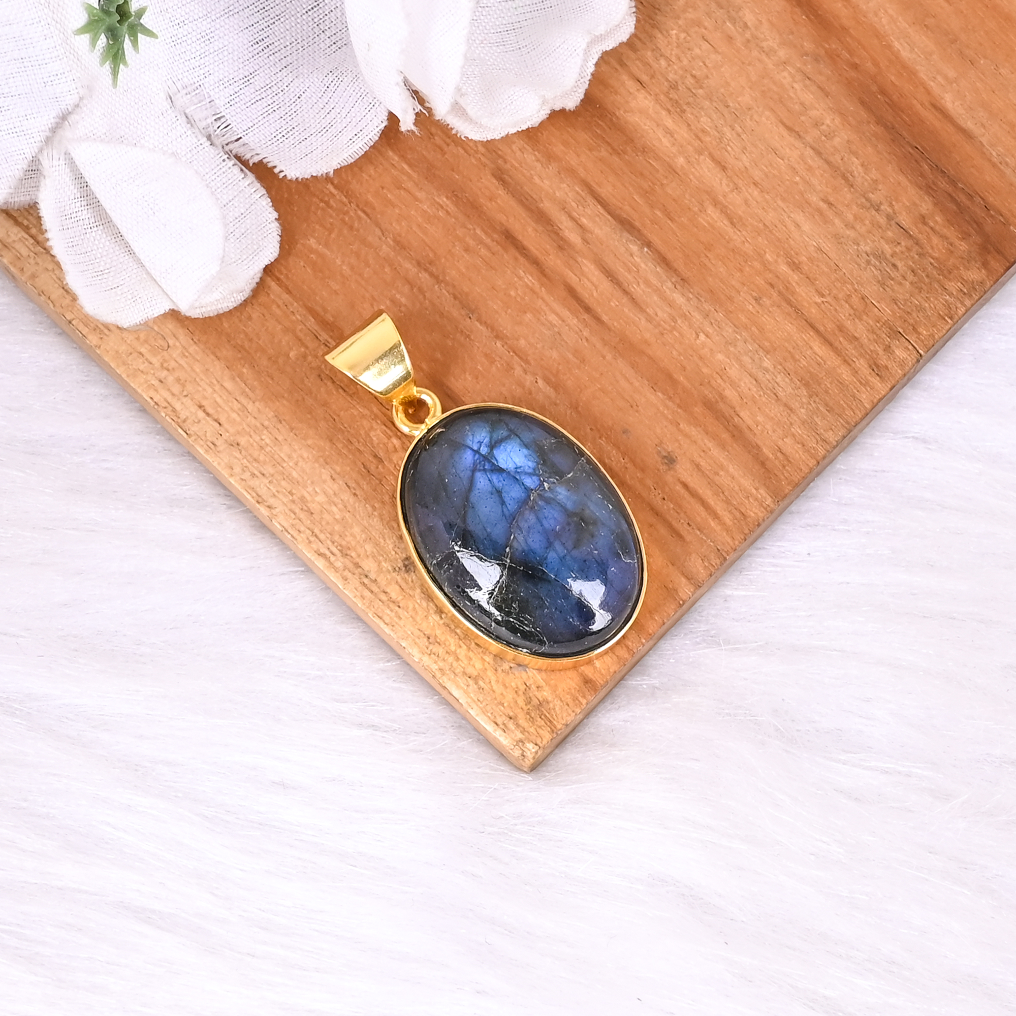 Classic Oval Labradorite Gemstone Pendant Handmade Brass Jewelry