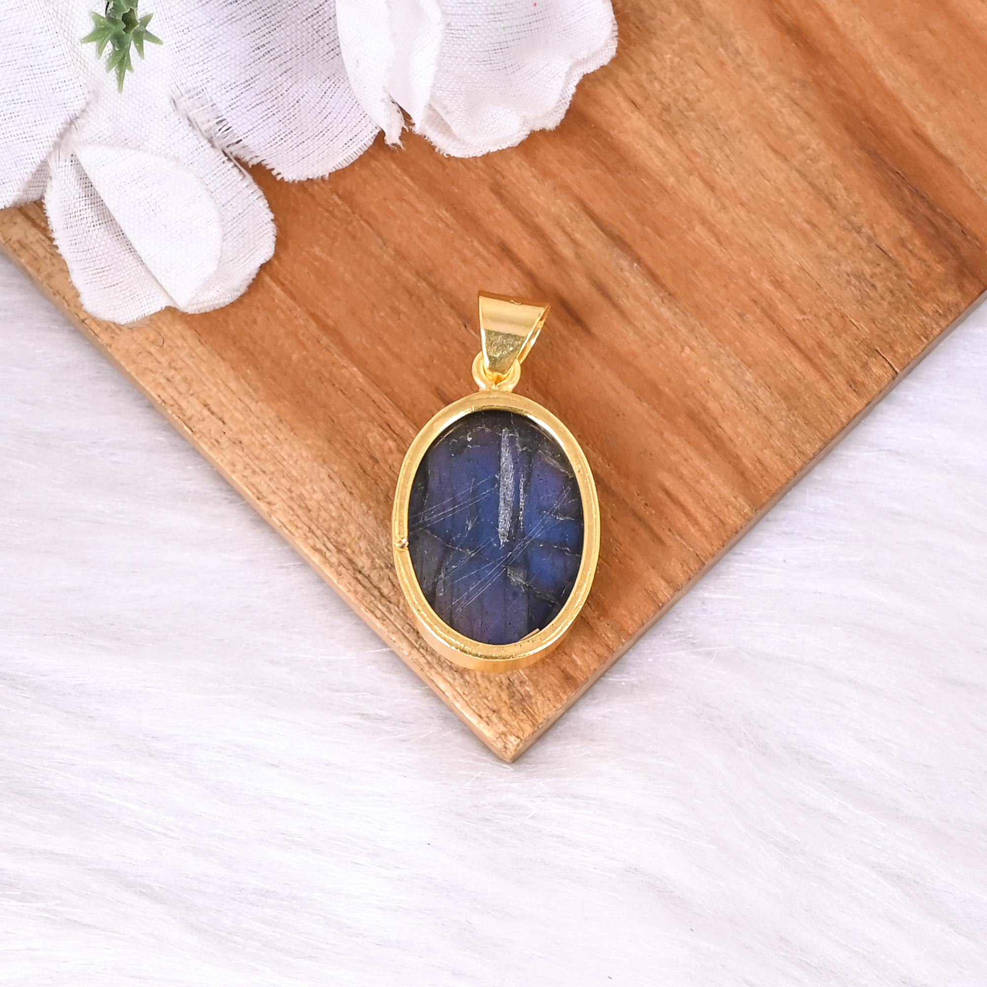 Classic Oval Labradorite Gemstone Pendant Handmade Brass Jewelry